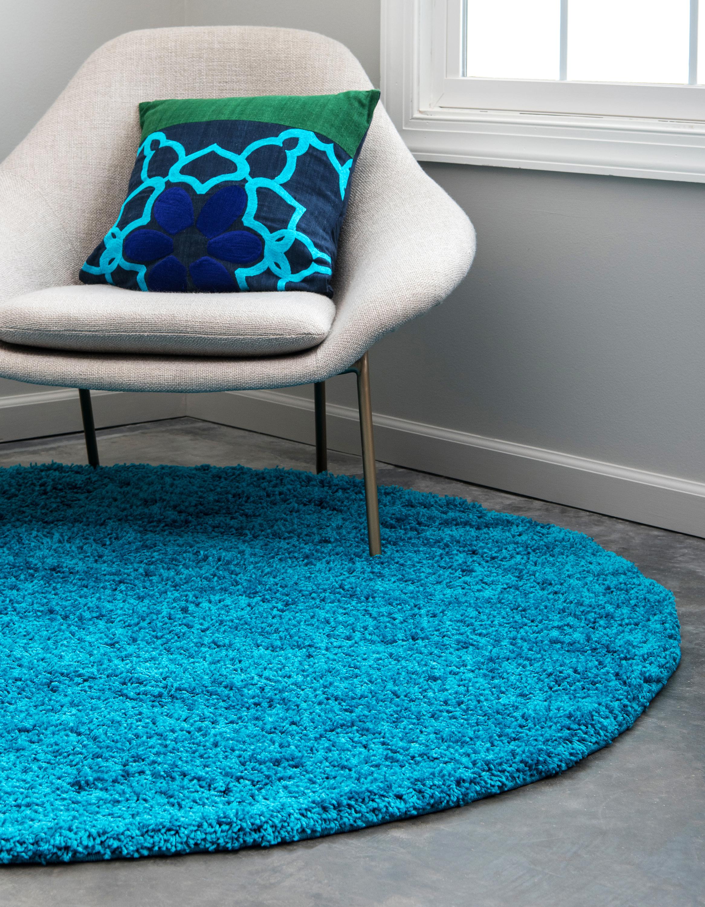 Turquoise 6' x 6' Solid Shag Round Rug Area Rugs eSaleRugs