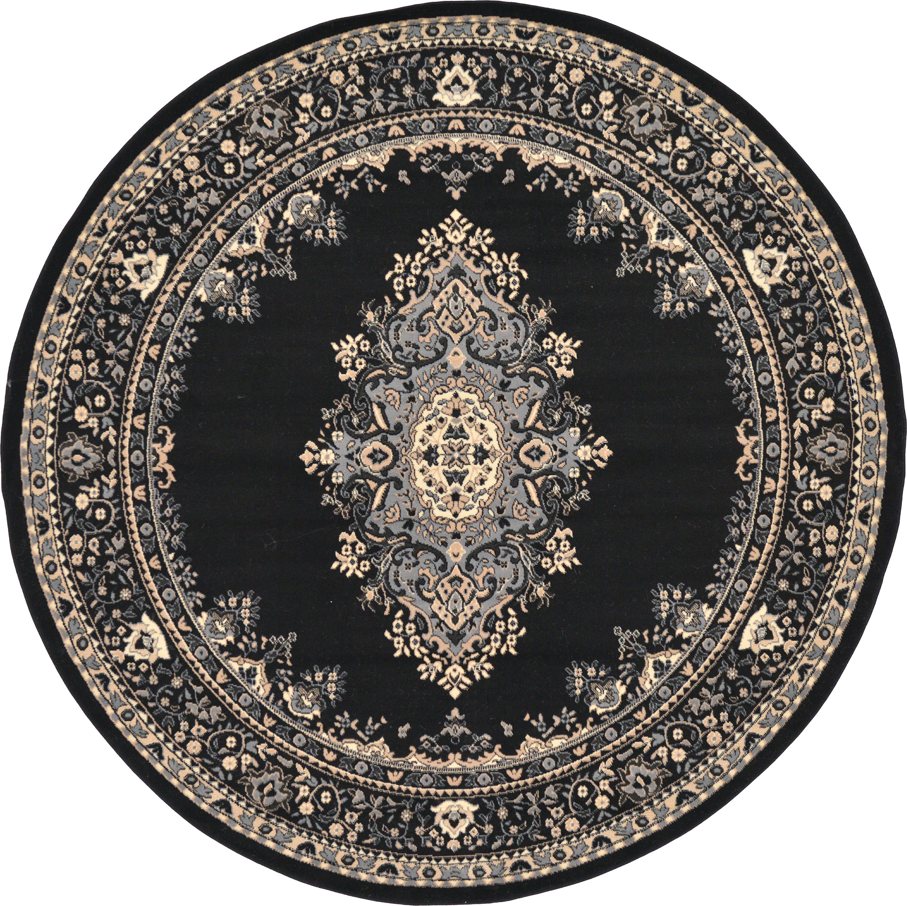 Black 8' x 8' Mashad Design Round Rug eSaleRugs