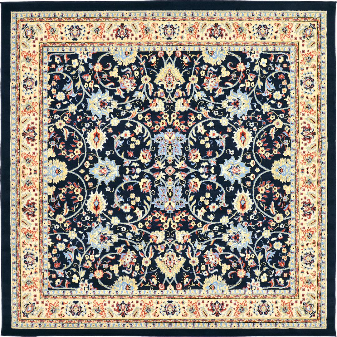 Navy Blue 8' x 8' Kashan Design Square Rug Area Rugs eSaleRugs