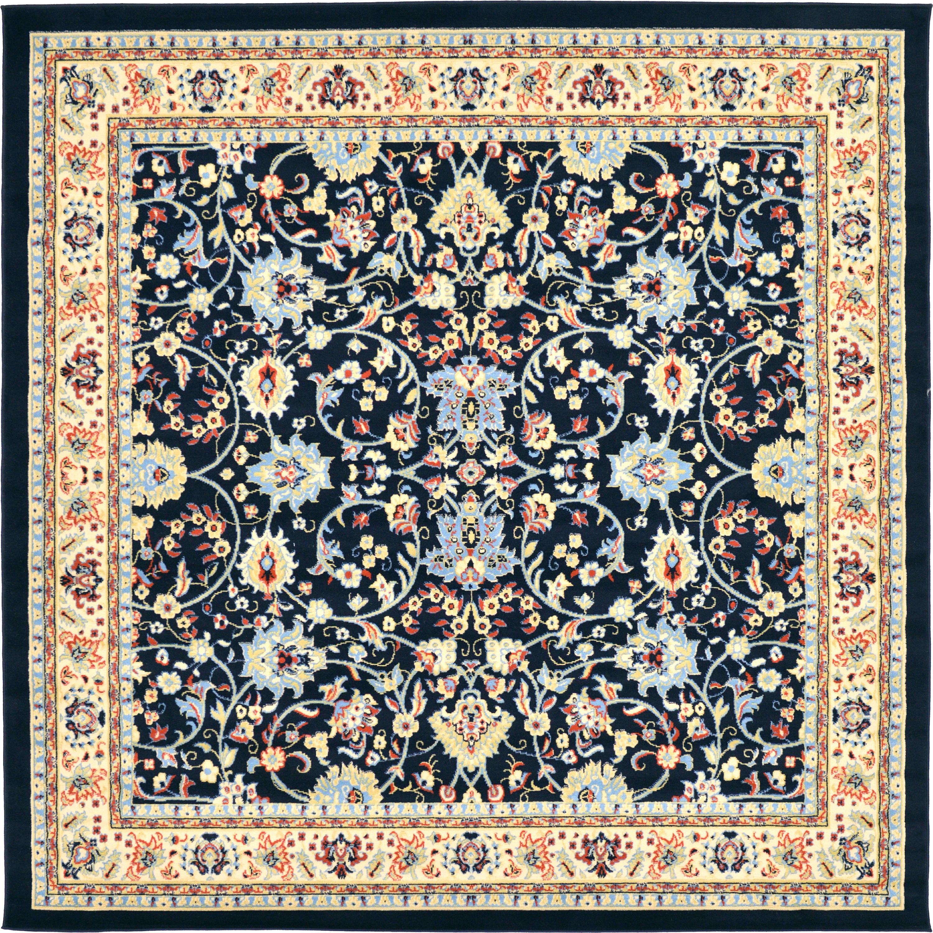 Navy Blue 8' x 8' Kashan Design Square Rug eSaleRugs