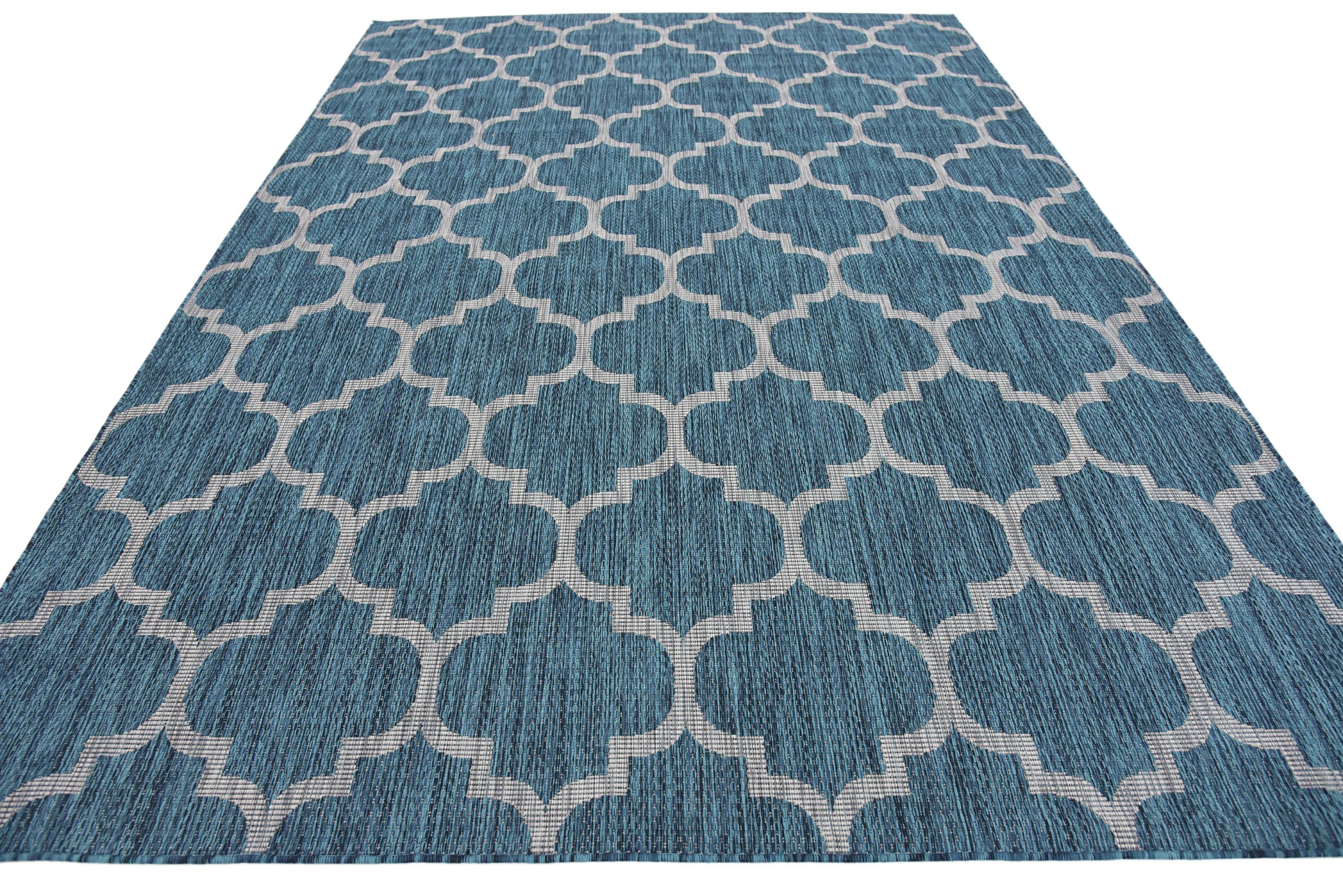 Teal 7' x 10' Outdoor Trellis Rug eSaleRugs
