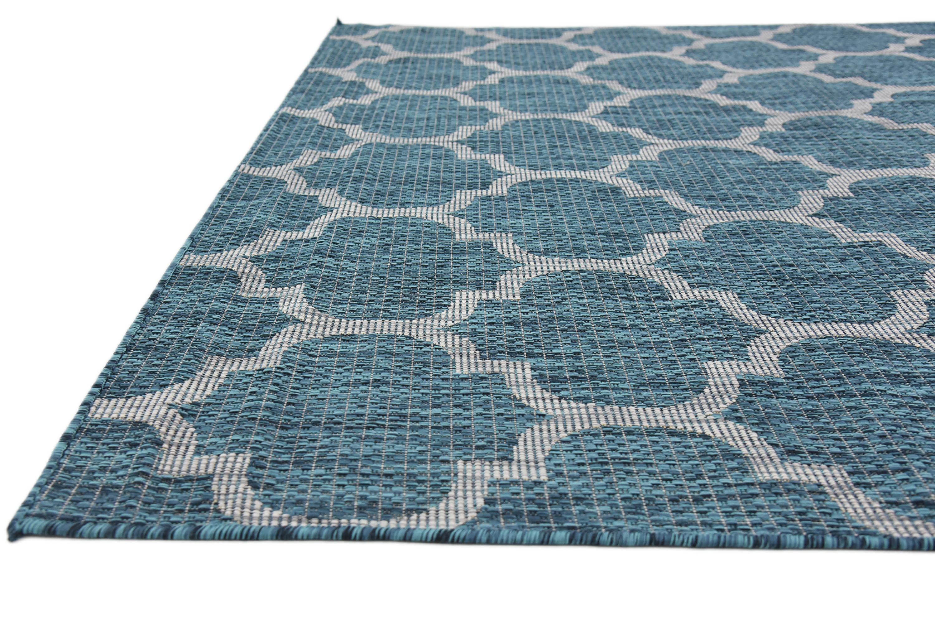 Teal 6' x 9' Outdoor Trellis Rug eSaleRugs