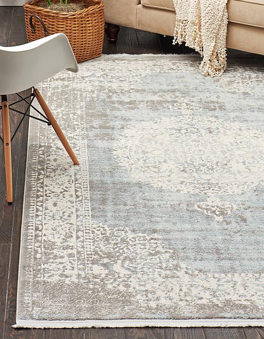 Light Blue 8' x 8' New Vintage Square Rug Area Rugs Rugs.ca
