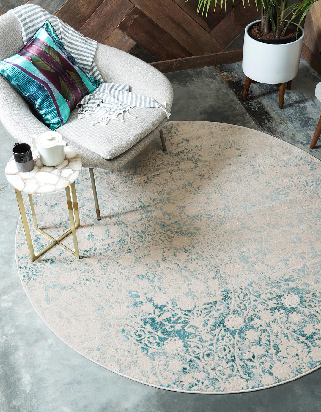 Light Blue 6' x 6' New Vintage Round Rug Area Rugs eSaleRugs