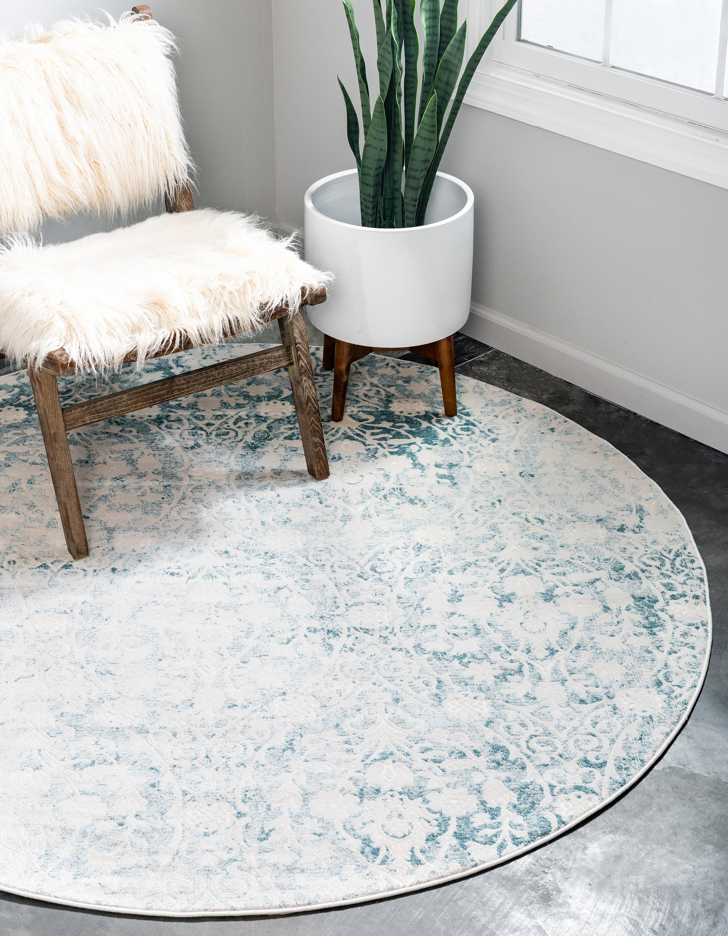 Light Blue 6' x 6' New Vintage Round Rug Rugs.ca