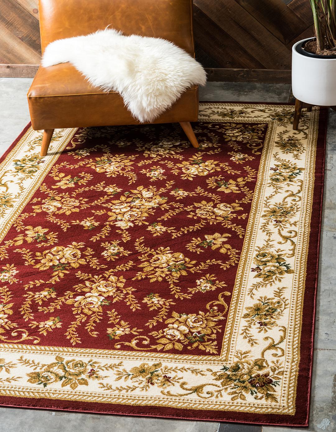 Burgundy 3' 3 x 5' Classic Aubusson Rug Area Rugs eSaleRugs