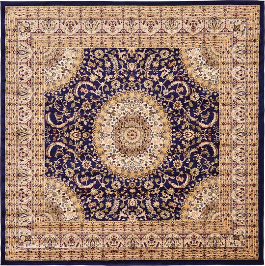 Navy Blue 245cm x 245cm Mashad Design Square Rug Area Rugs AU Rugs