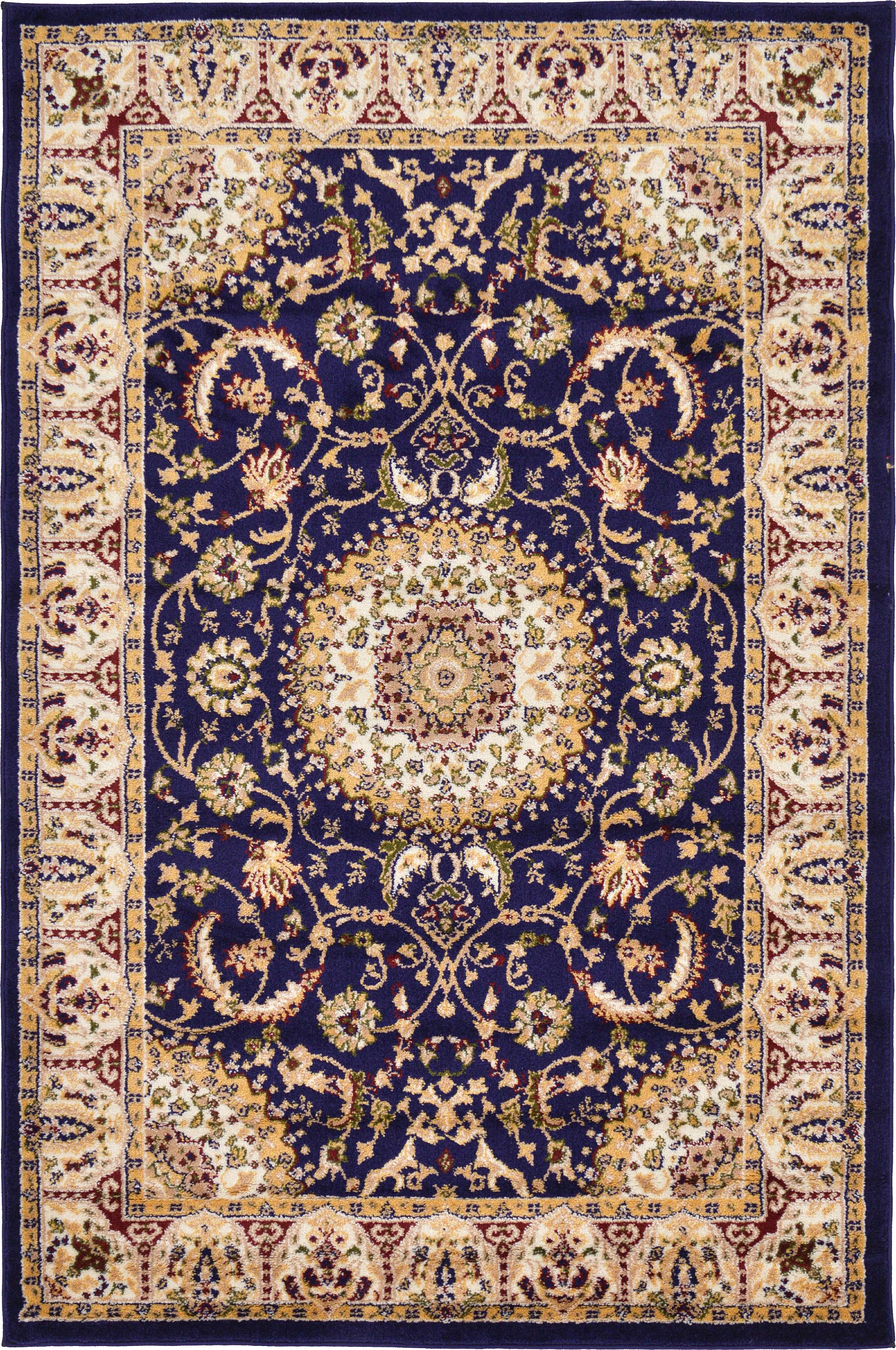 Navy Blue 4' x 6' Mashad Design Rug eSaleRugs