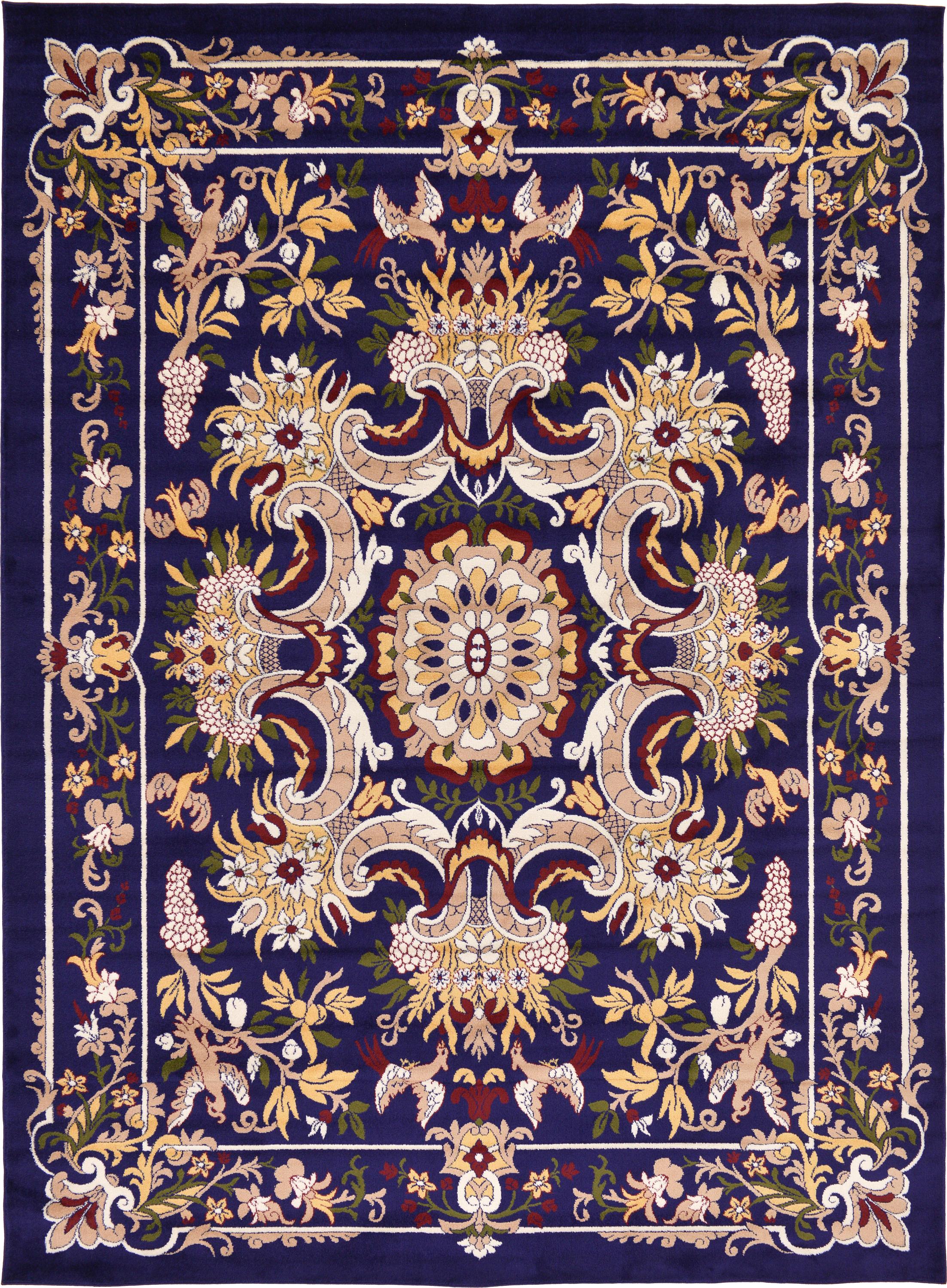 Navy Blue 9' x 12' Damask Rug eSaleRugs