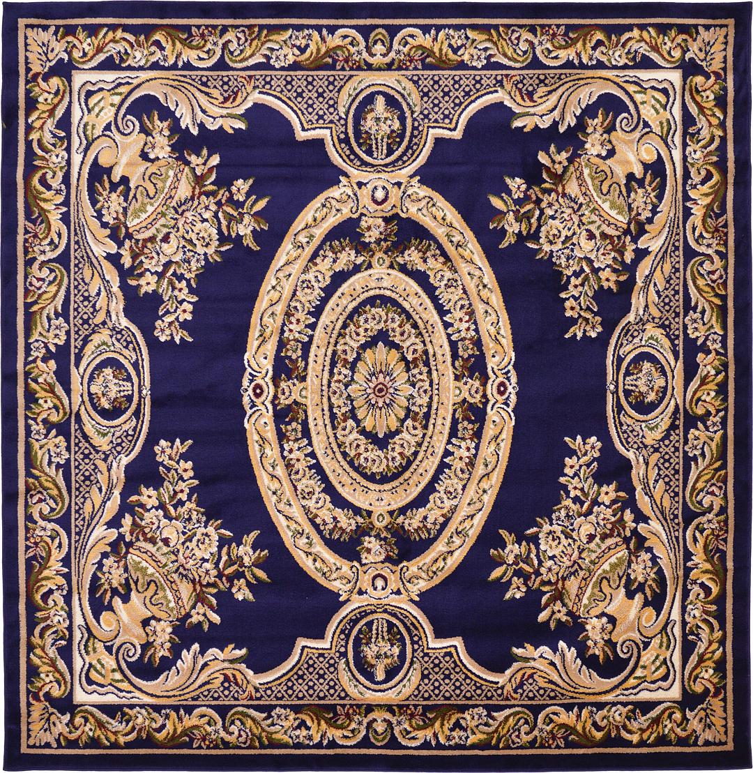 Navy Blue 8' x 8' Classic Aubusson Square Rug Area Rugs eSaleRugs