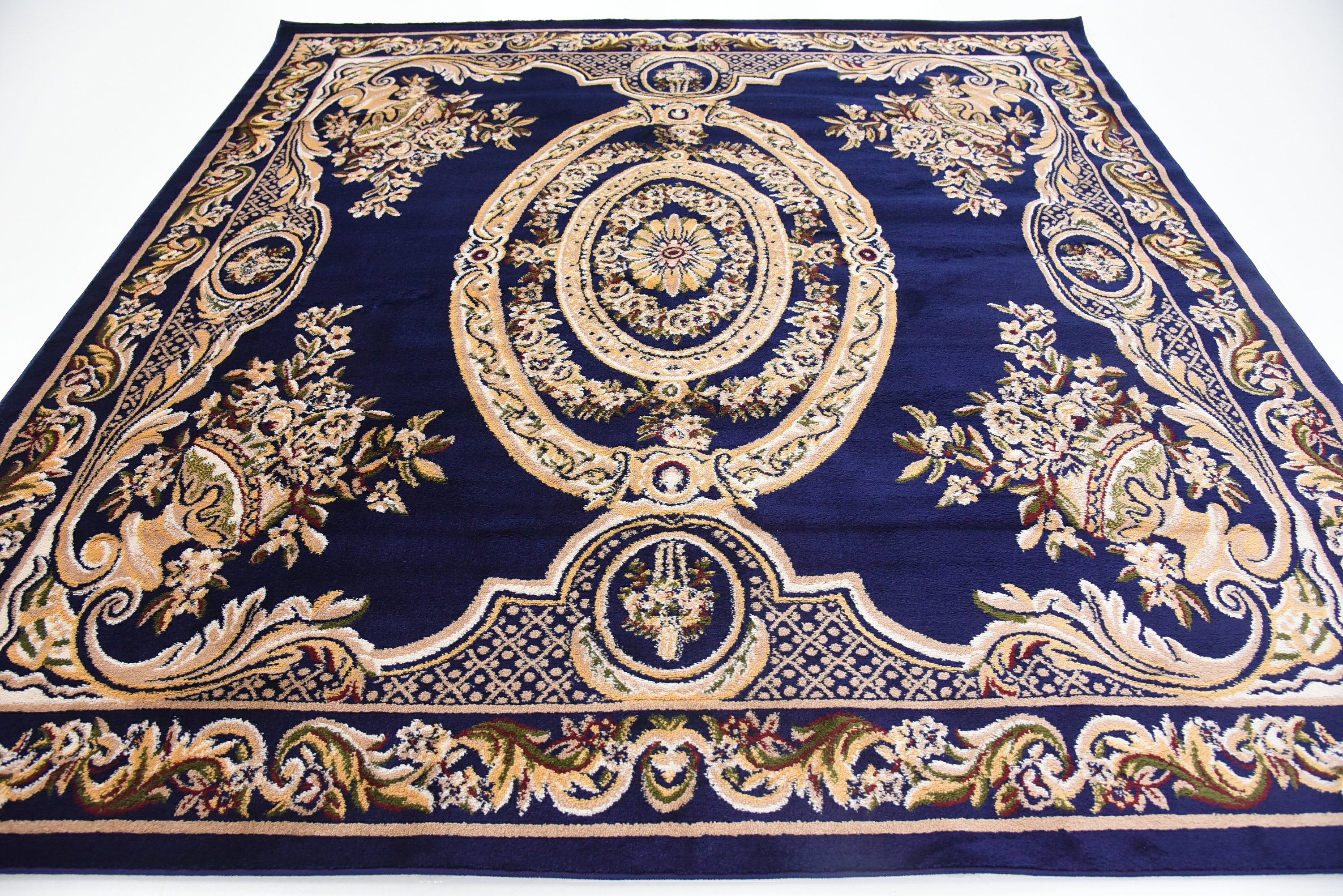 Navy Blue 8' x 8' Classic Aubusson Square Rug Area Rugs eSaleRugs