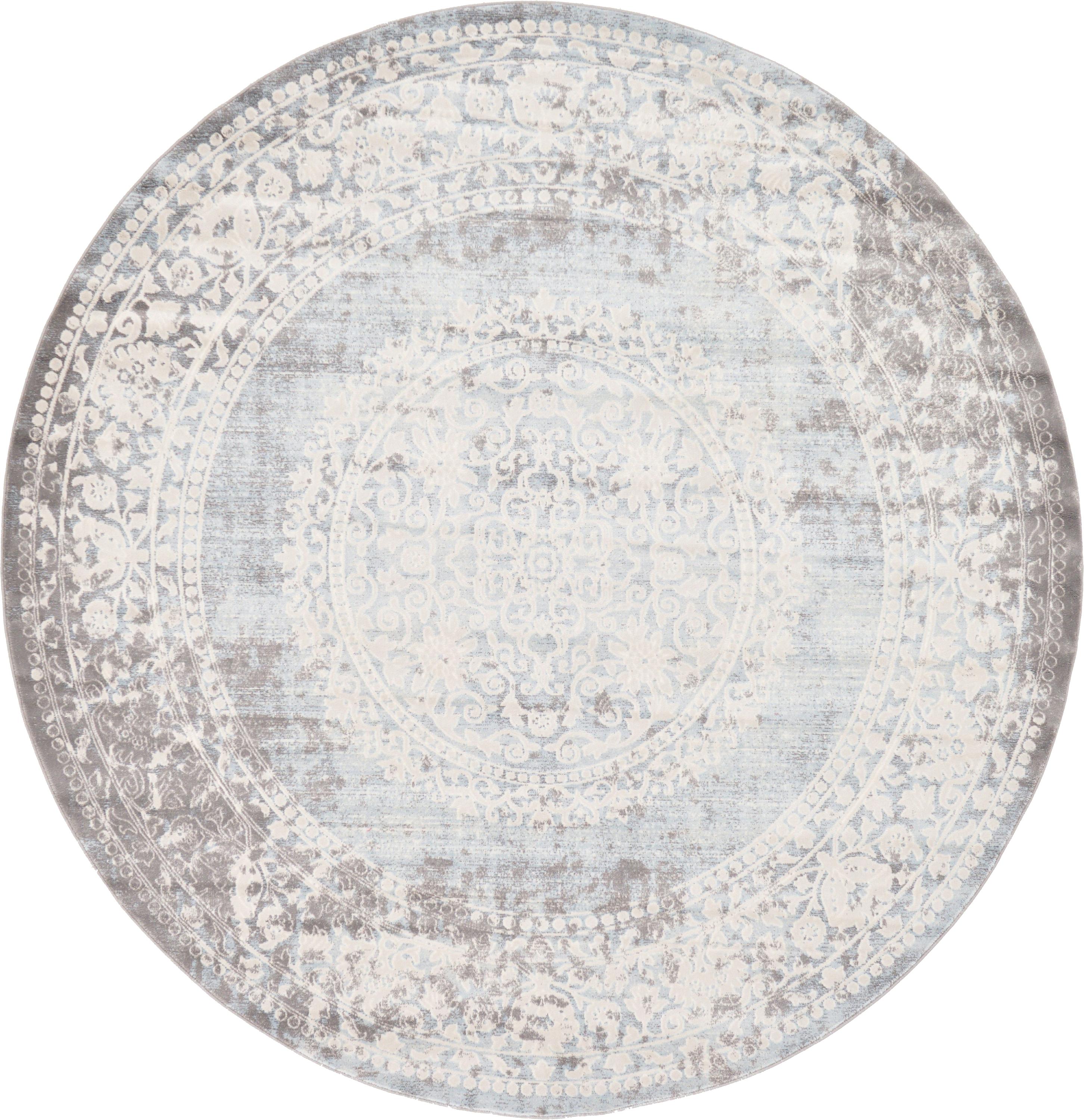 Light Blue 8' x 8' New Vintage Round Rug eSaleRugs