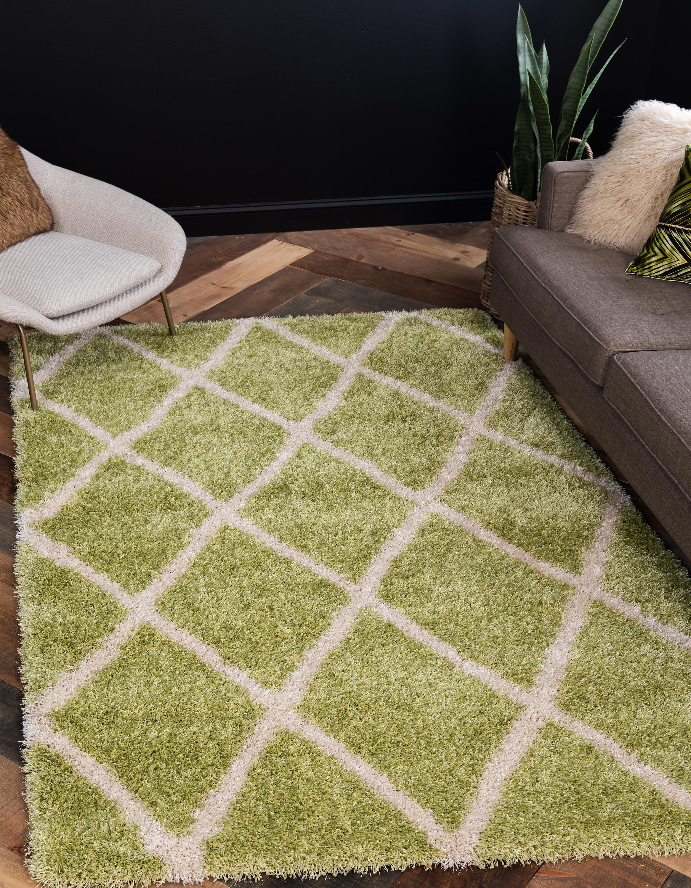 Light Green 10' x 13' Luxe Trellis Shag Rug | eSaleRugs