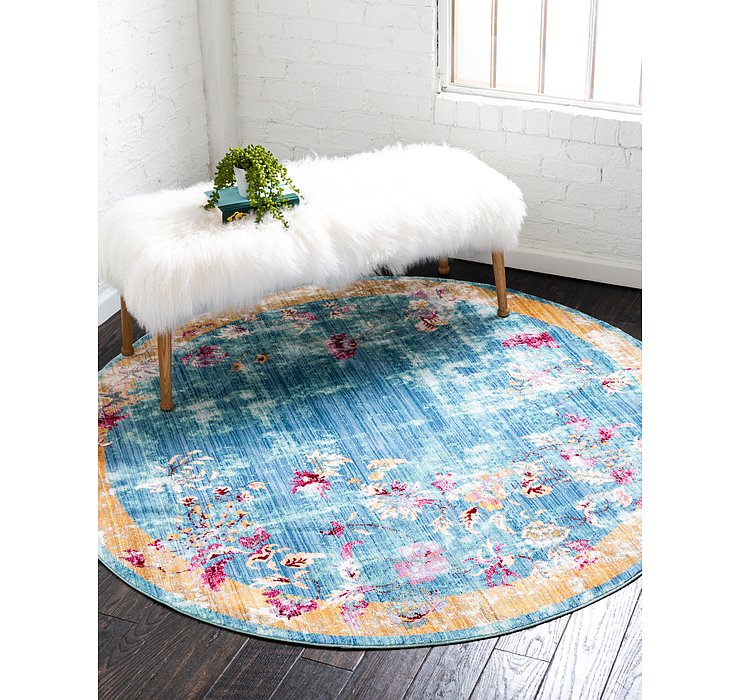 6' x 6' Aqua Round Rug