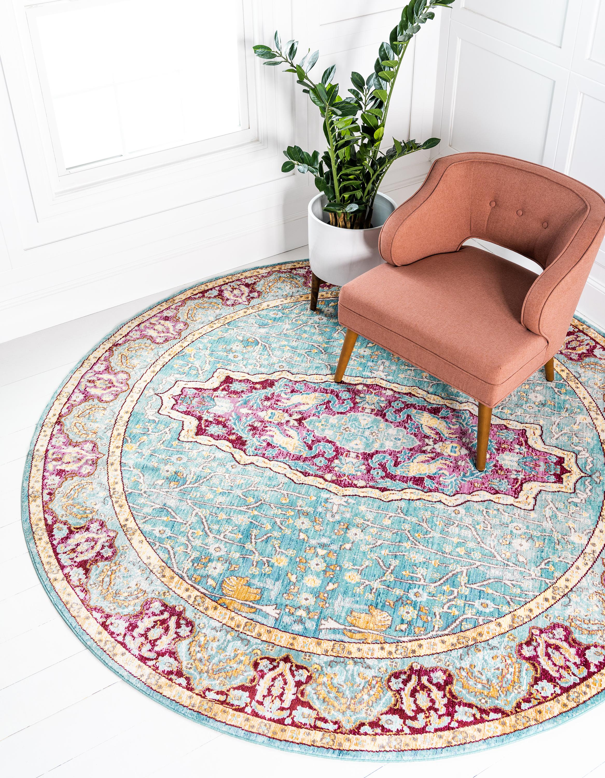 Navy Blue 8' x 8' Aqua Round Rug eSaleRugs