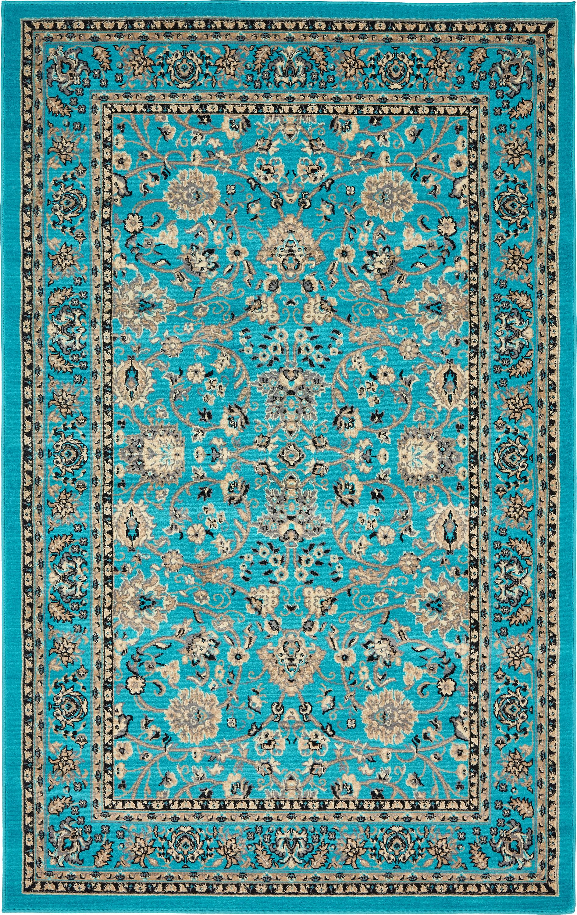 Turquoise 5' x 8' Kashan Design Rug Area Rugs eSaleRugs
