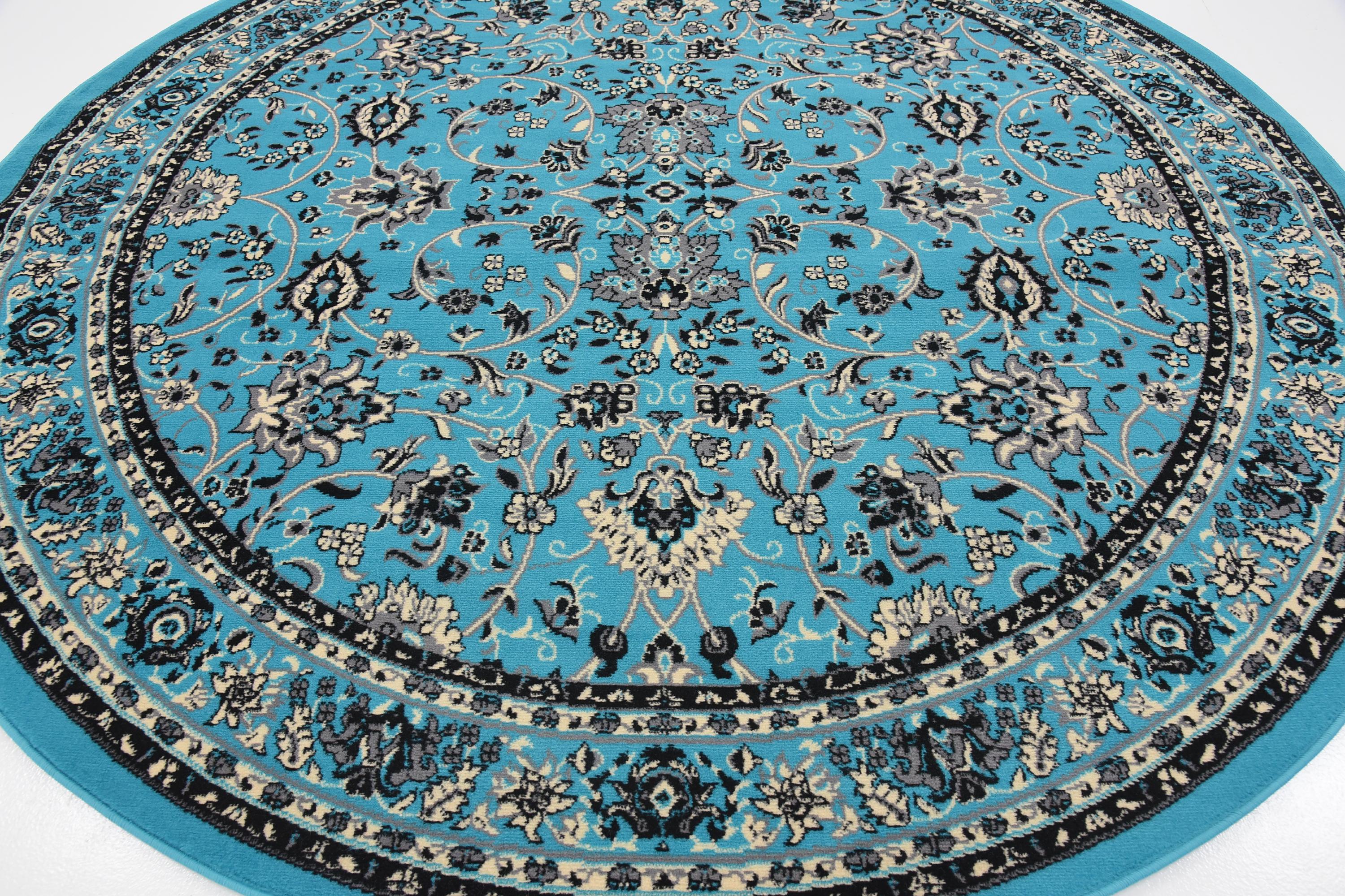 Turquoise 8' x 8' Kashan Design Round Rug eSaleRugs