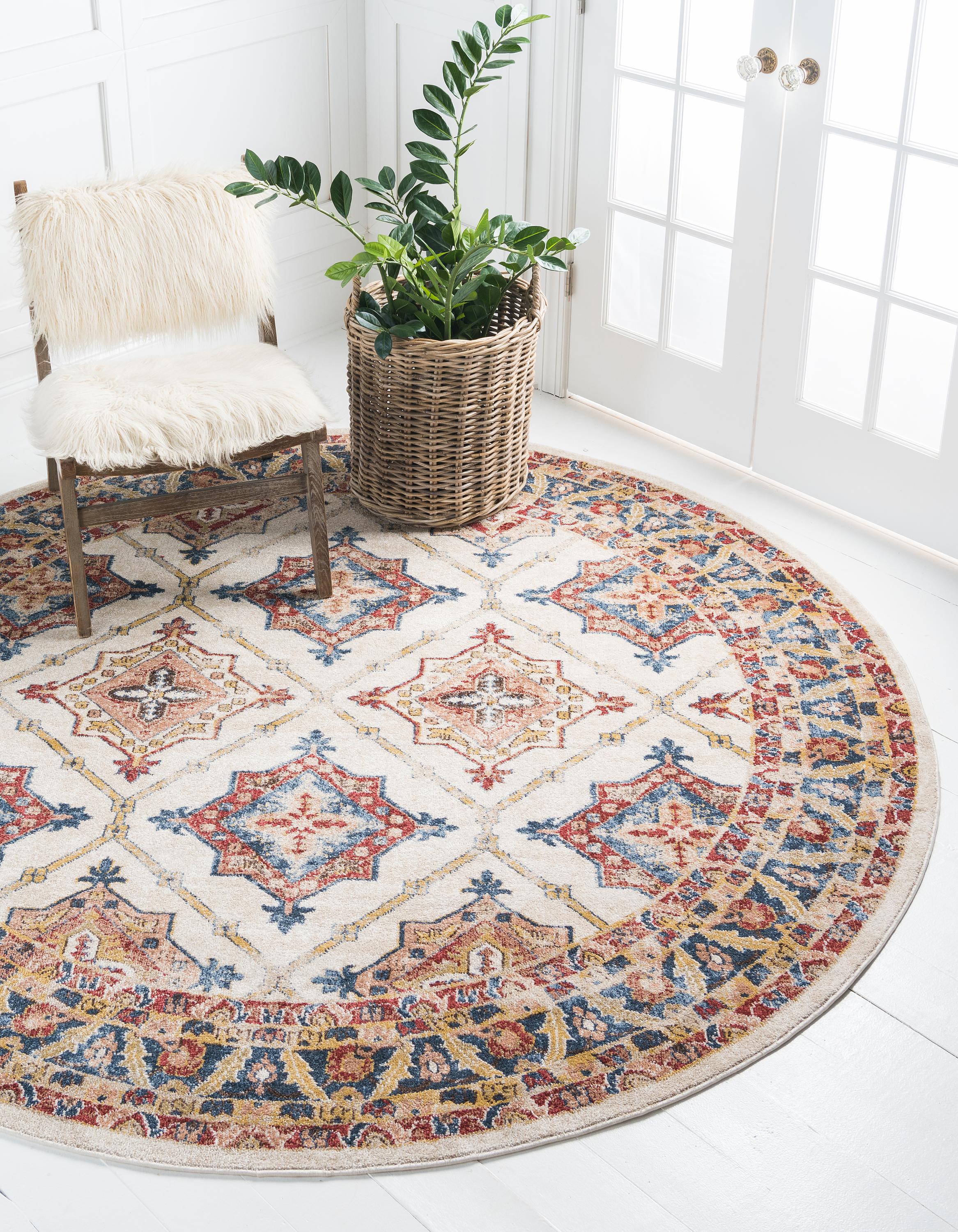 Cream 8' x 8' Arcadia Round Rug eSaleRugs