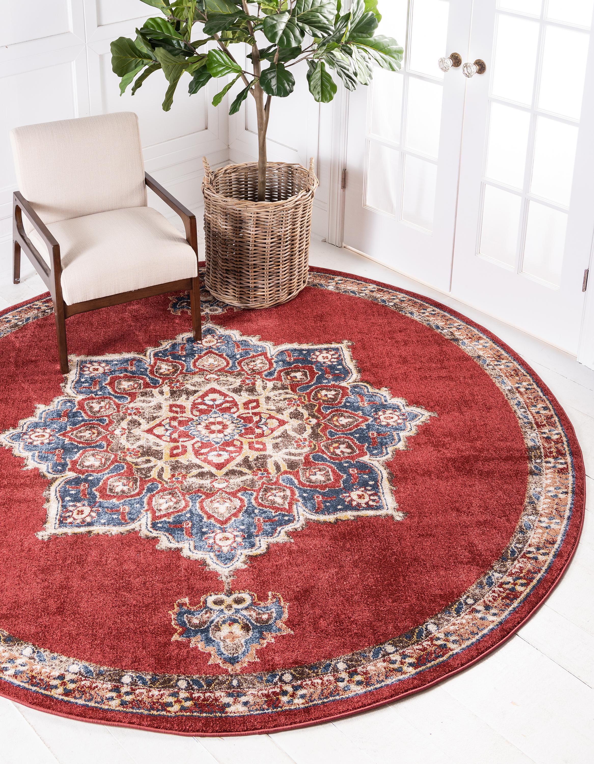 Burgundy 8' x 8' Arcadia Round Rug eSaleRugs