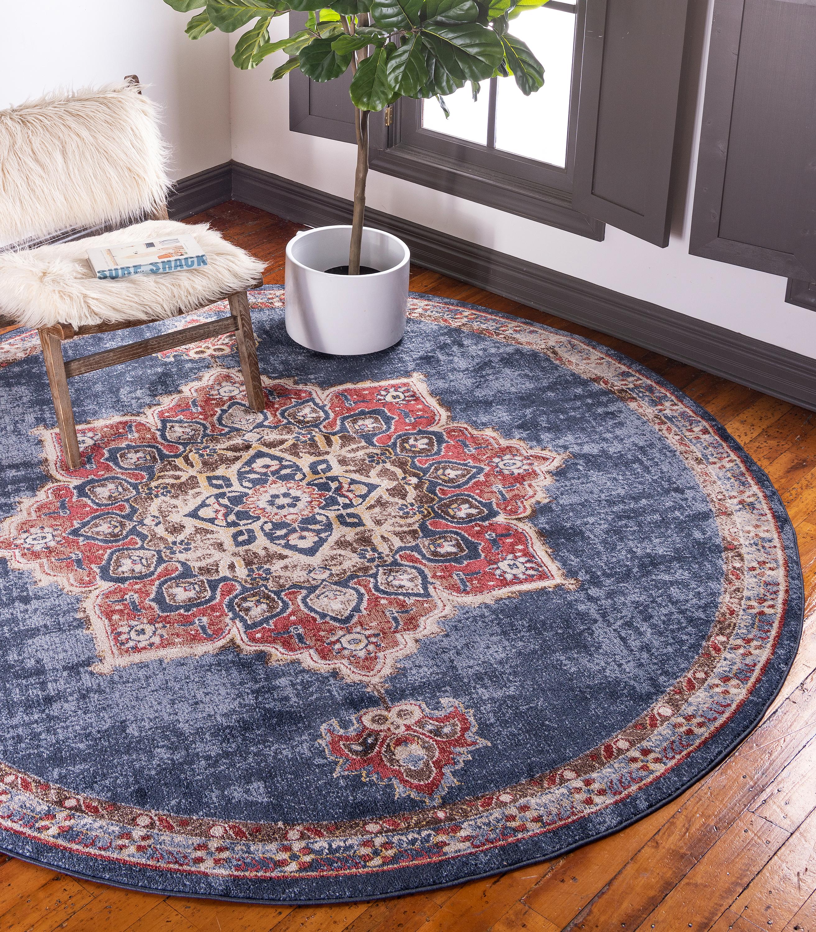 Dark Blue 8' x 8' Arcadia Round Rug eSaleRugs