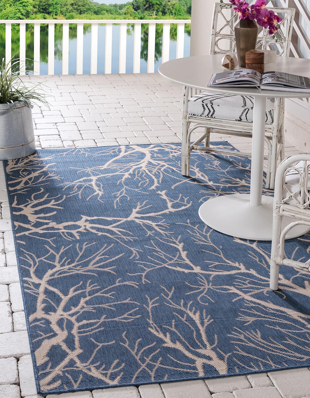 Blue 9' x 12' Outdoor Botanical Rug Area Rugs eSaleRugs