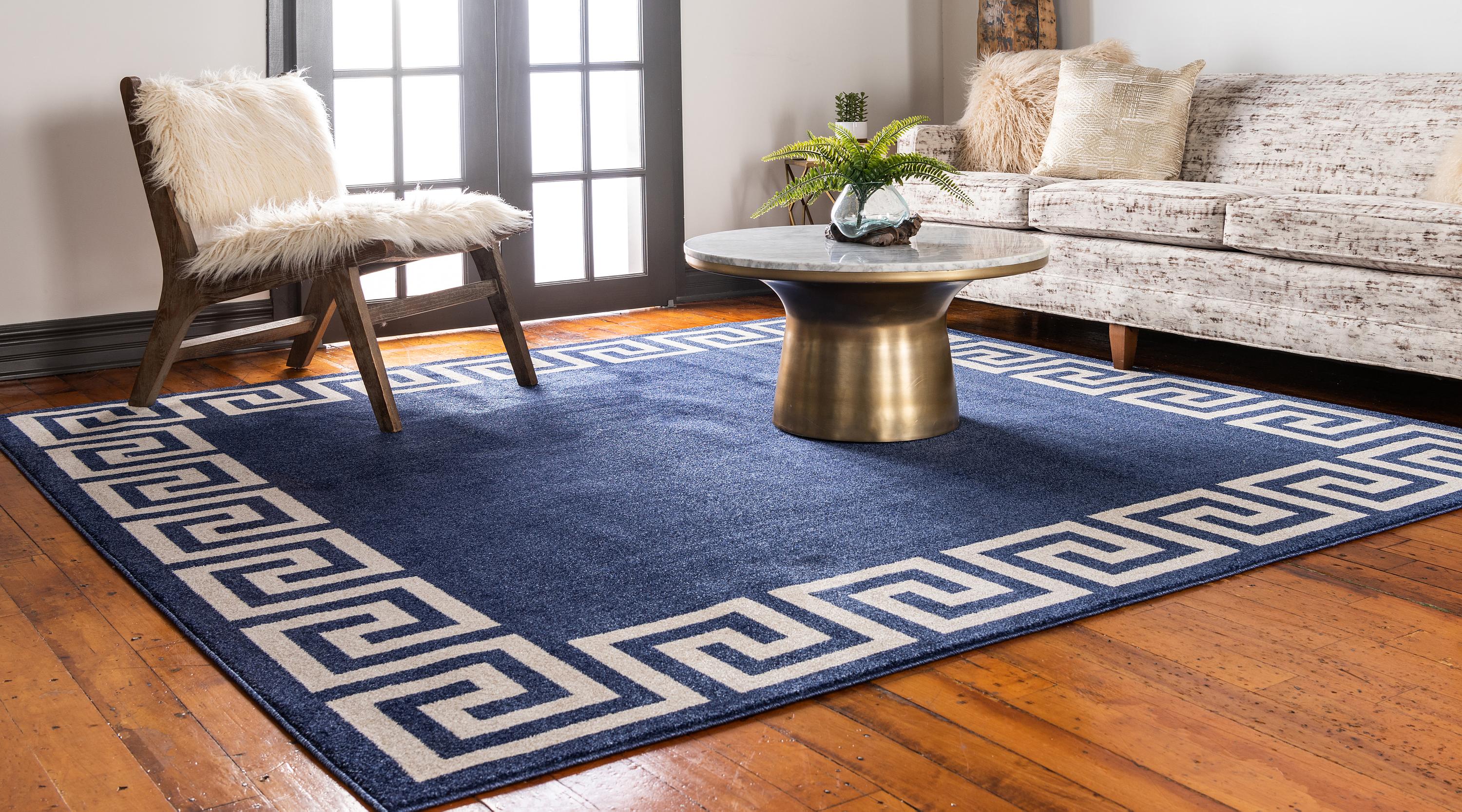 Navy Blue 8' x 8' Greek Key Square Rug eSaleRugs