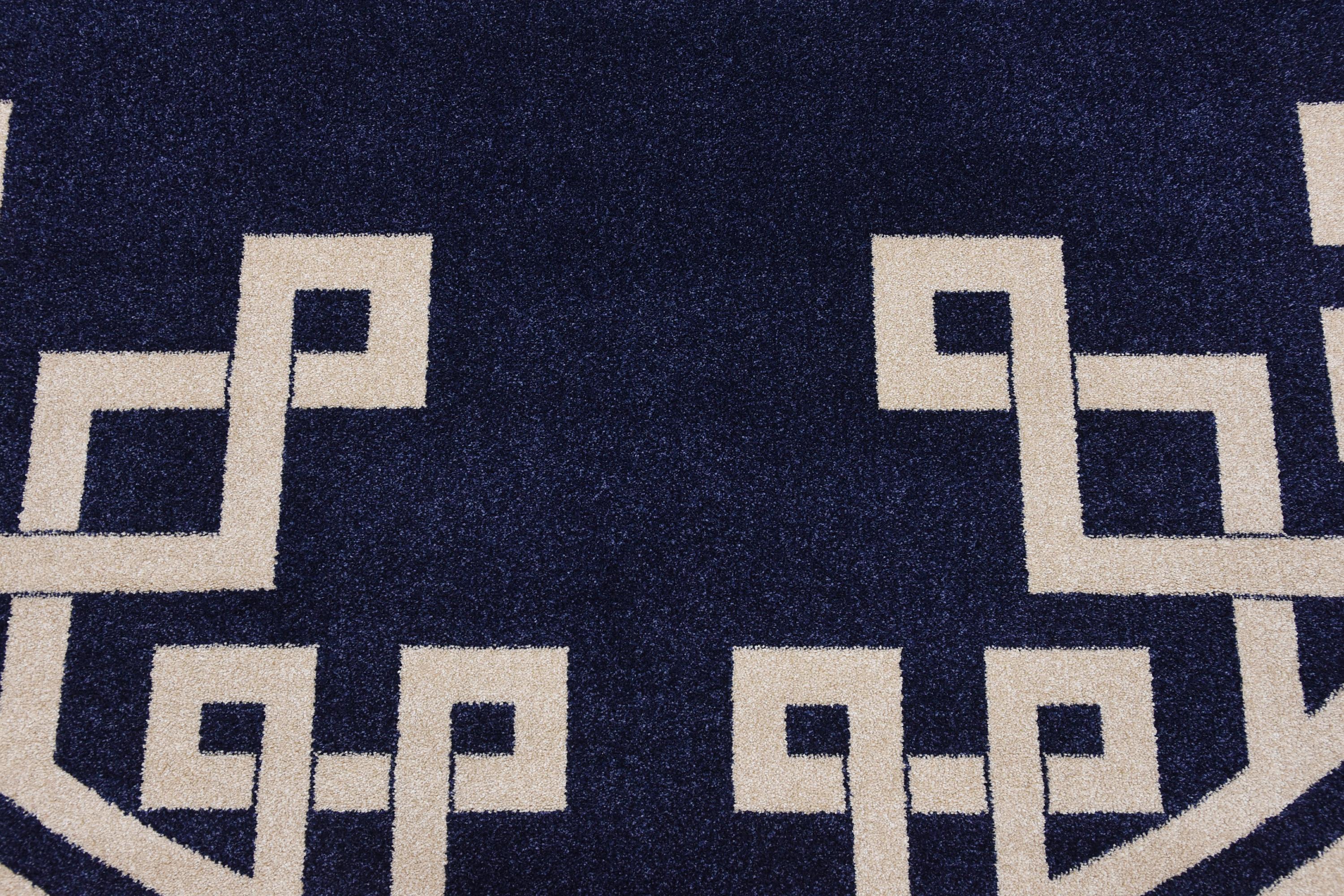 Dark Blue 8' x 8' Greek Key Round Rug eSaleRugs