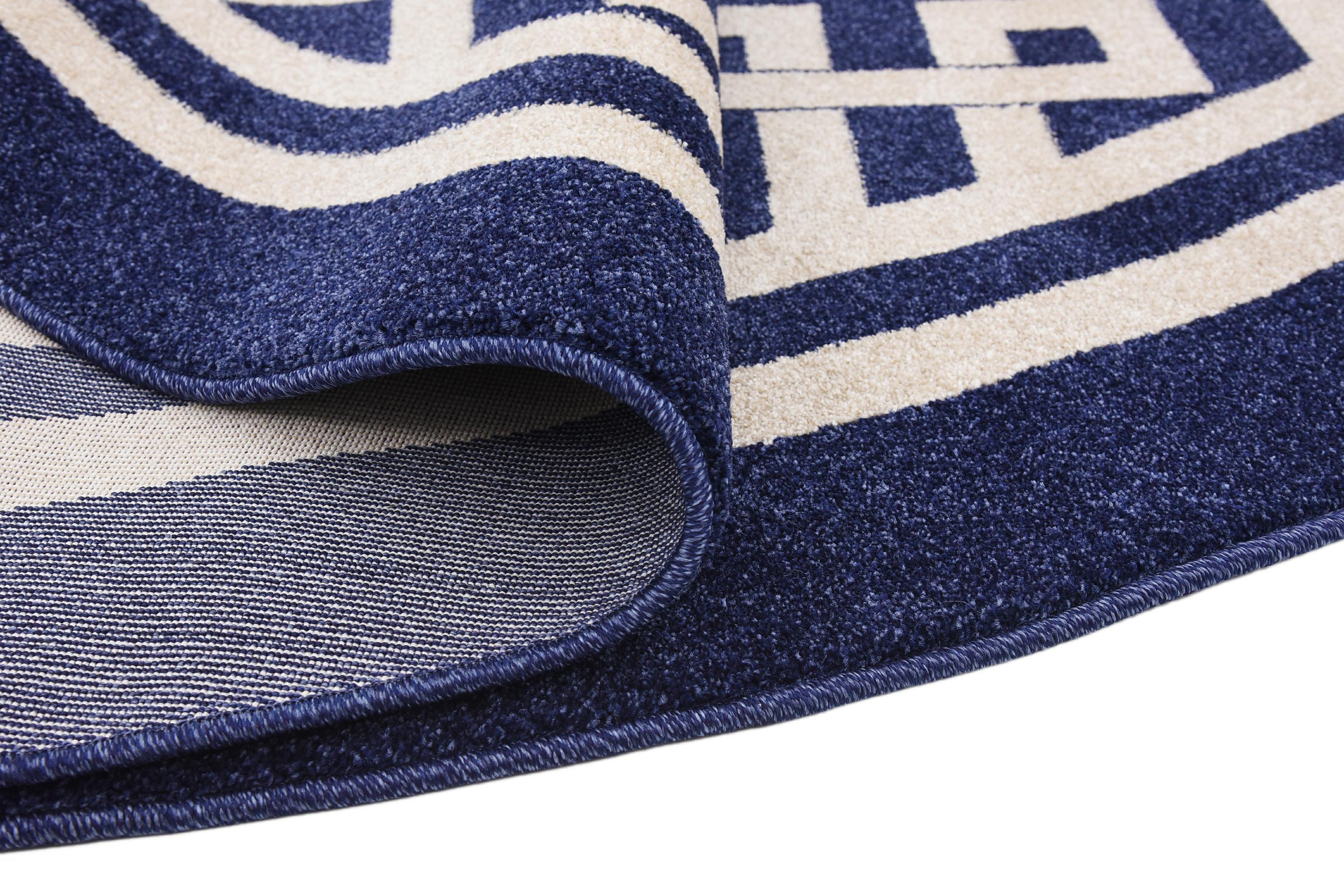 Dark Blue 8' x 8' Greek Key Round Rug eSaleRugs
