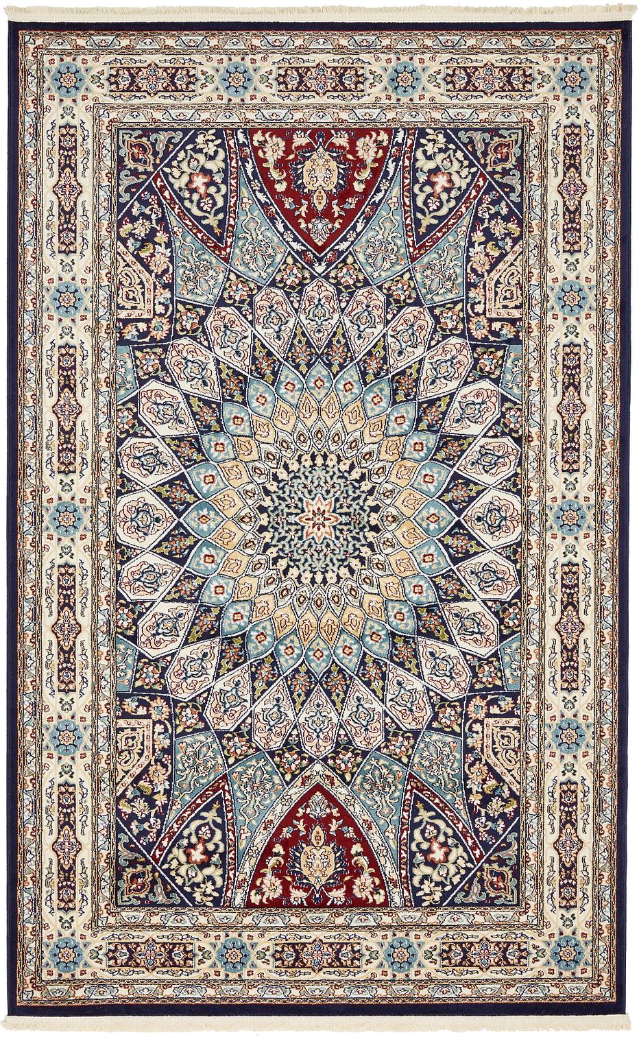 Navy Blue 5' x 8' Nain Design Rug Area Rugs eSaleRugs