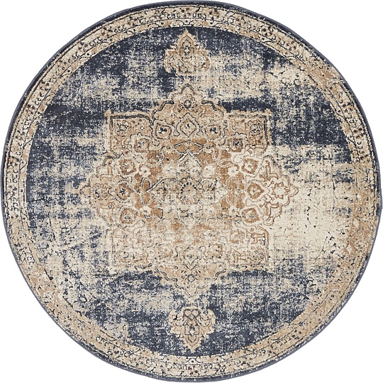 Dark Blue 4' x 4' Villa Round Rug Area Rugs eSaleRugs