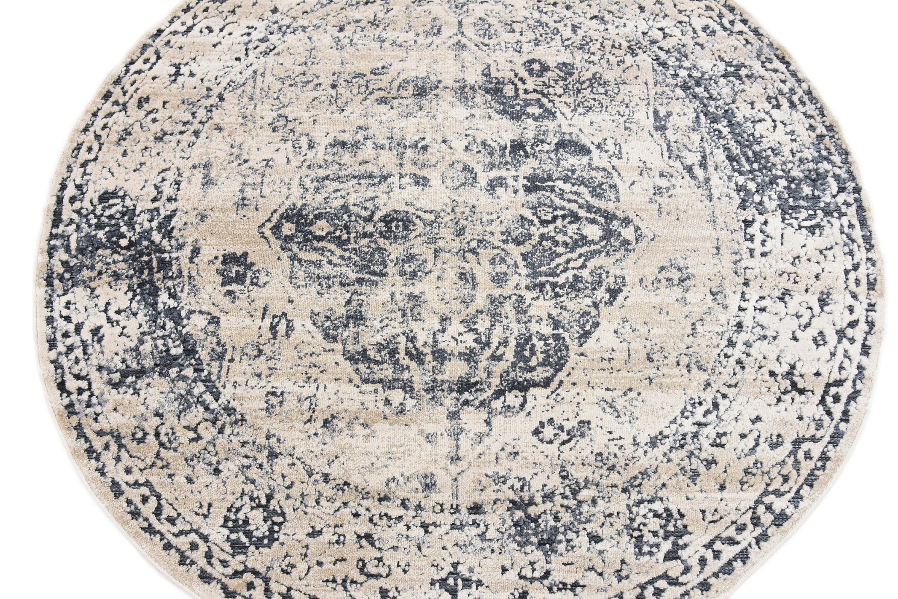 Dark Blue 4' x 4' Villa Round Rug eSaleRugs