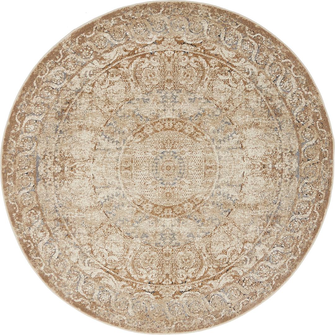 Beige 4' x 4' Villa Round Rug Area Rugs eSaleRugs