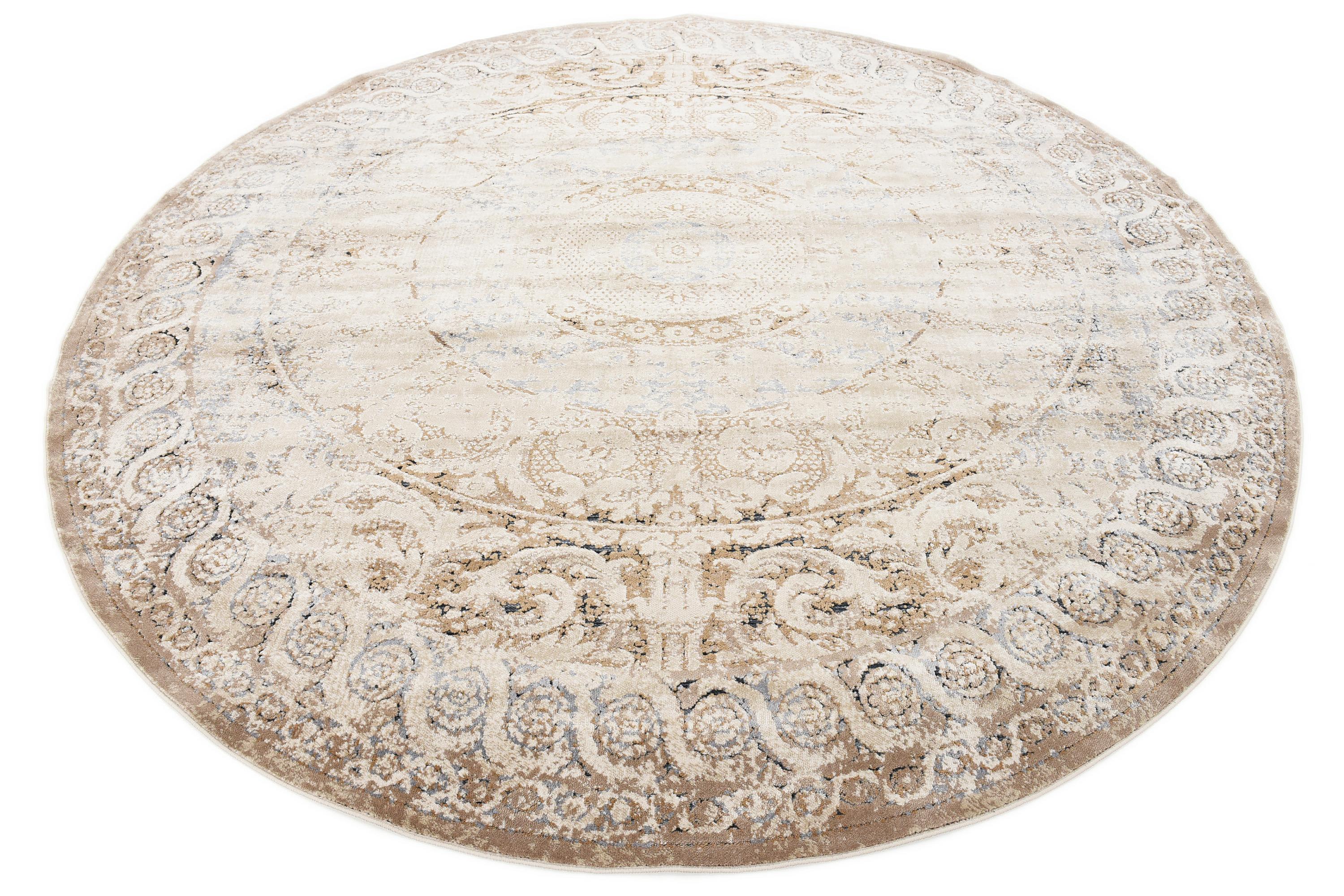 Beige 8' x 8' Villa Round Rug eSaleRugs