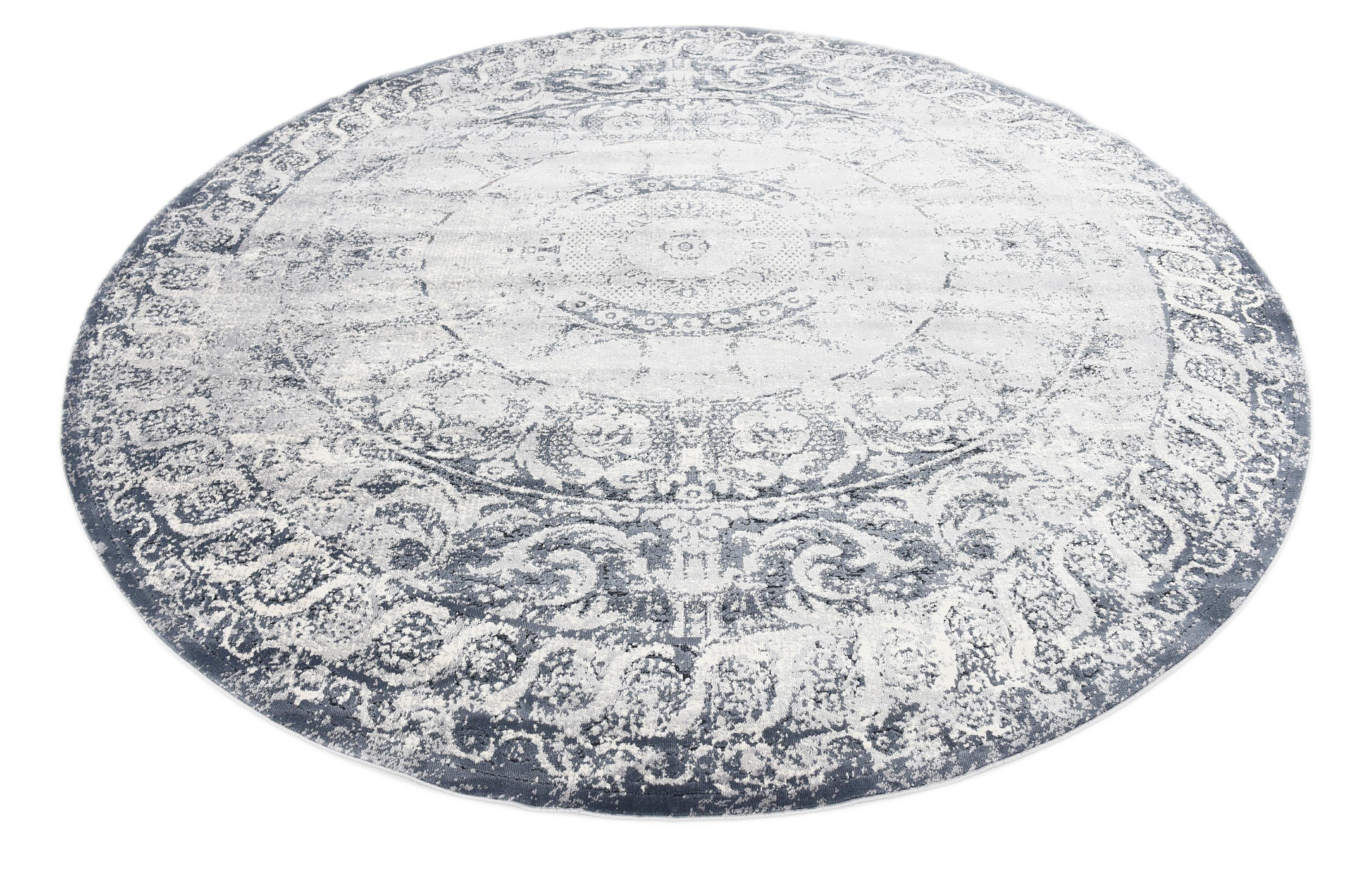 Dark Blue 8' x 8' Villa Round Rug eSaleRugs