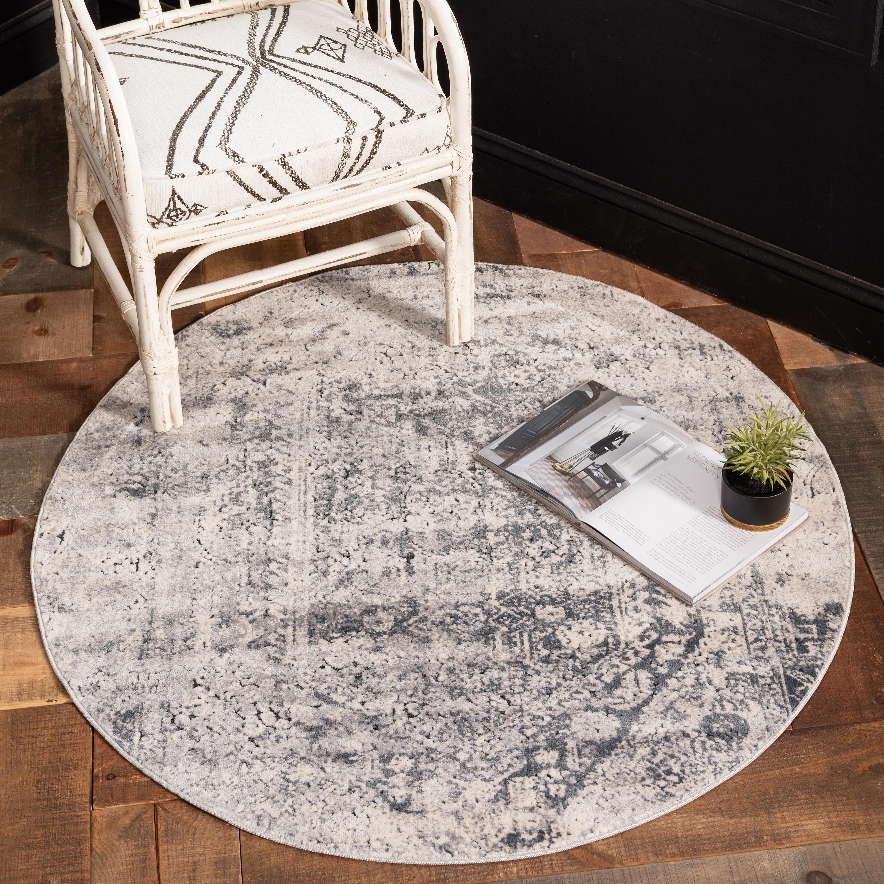 Gray 8' x 8' Villa Round Rug eSaleRugs