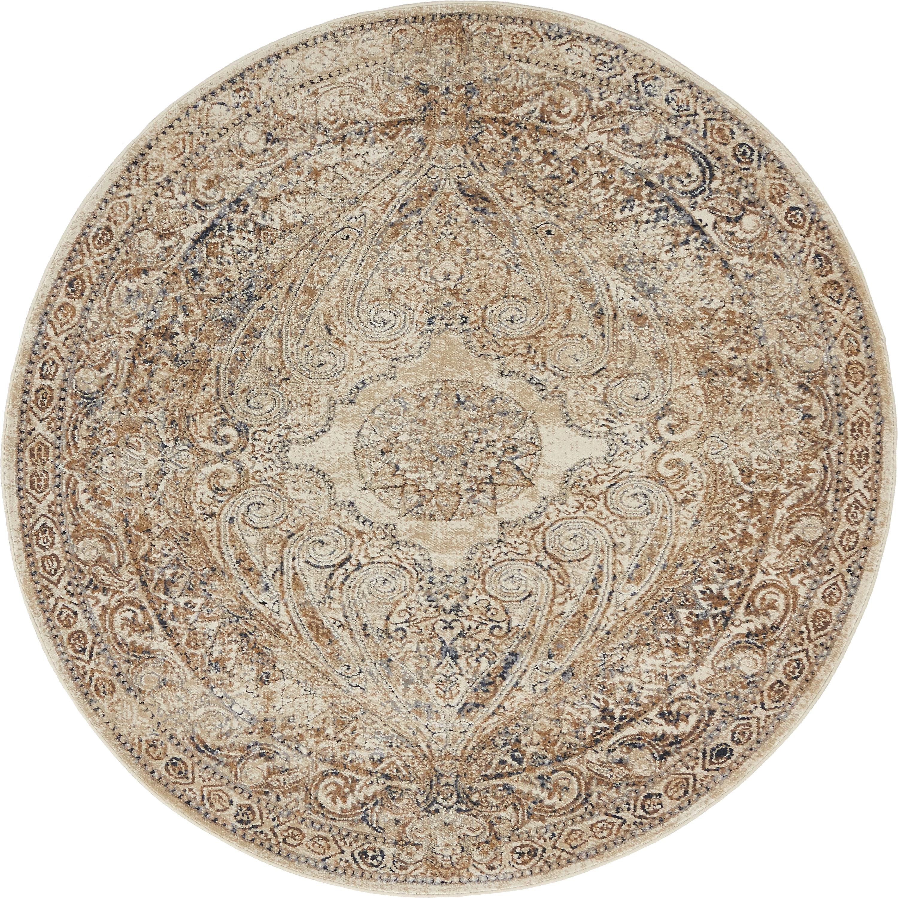 Beige 4' x 4' Villa Round Rug eSaleRugs