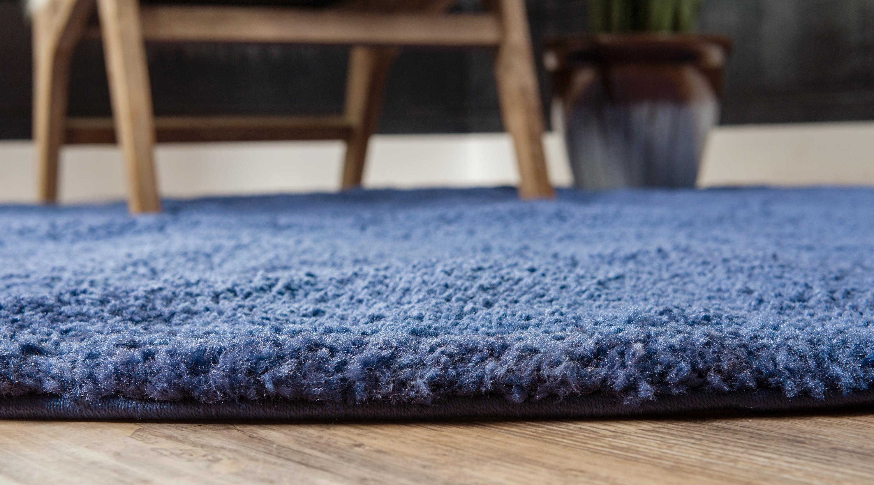 Navy Blue 8' x 8' Solid Frieze Round Rug Area Rugs eSaleRugs