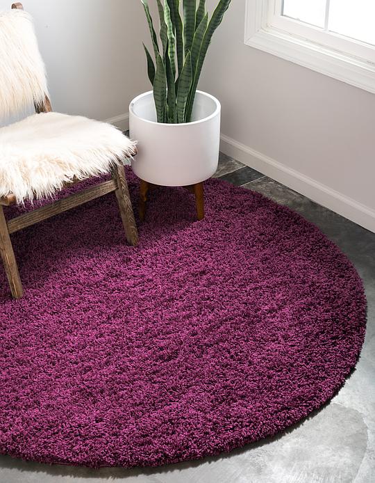 Eggplant Purple 250cm x 250cm Solid Shag Round Rug Area Rugs AU Rugs