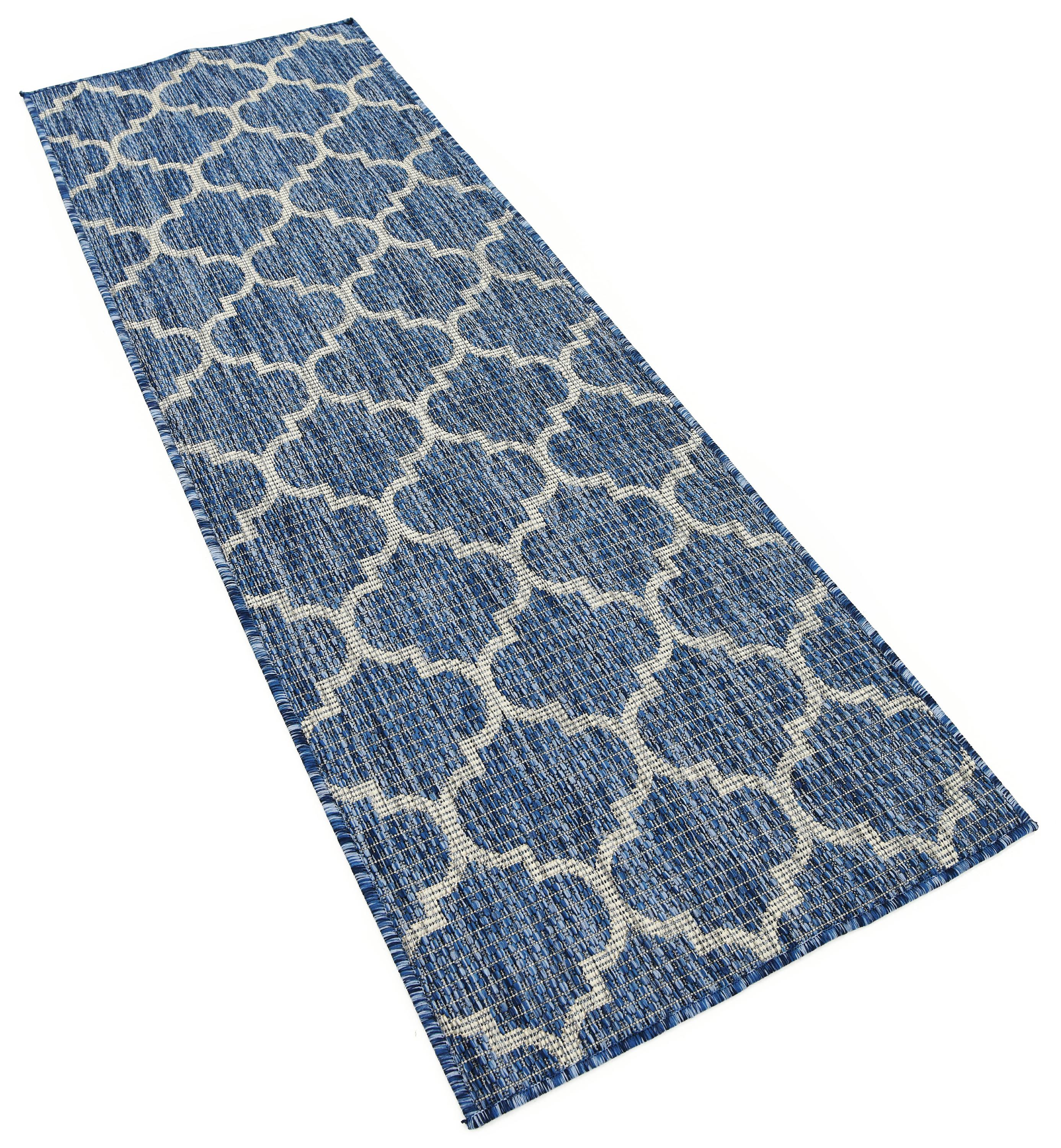 Blue 2' x 6' Outdoor Trellis Runner Rug eSaleRugs