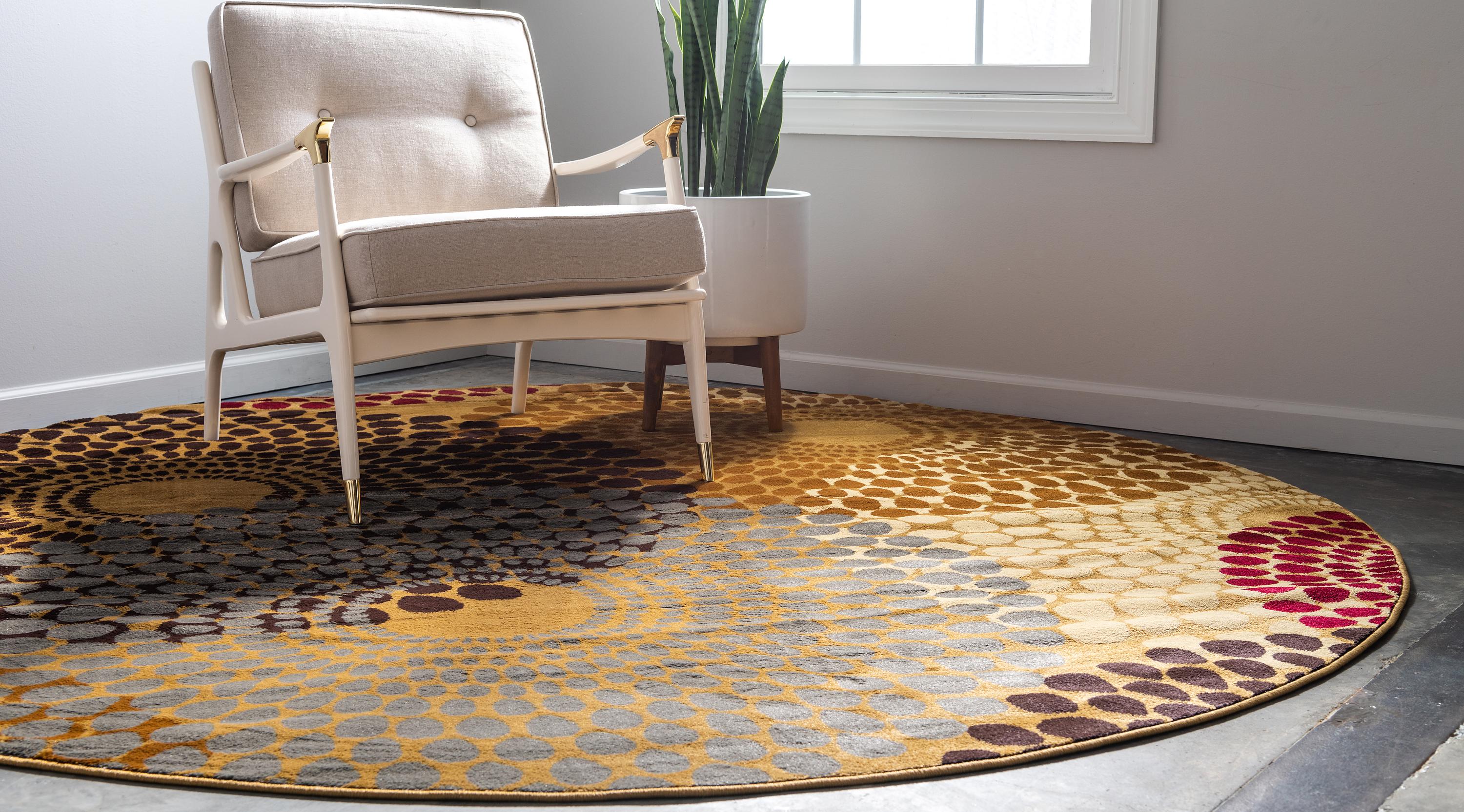 Beige 8' x 8' Coffee Shop Round Rug eSaleRugs