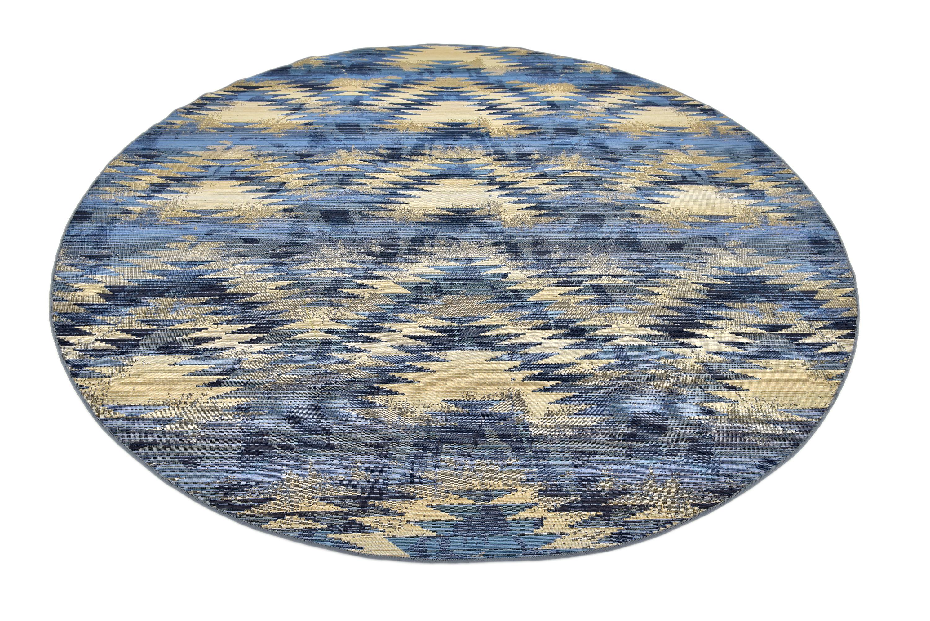 Blue 8' x 8' Outdoor Modern Round Rug eSaleRugs
