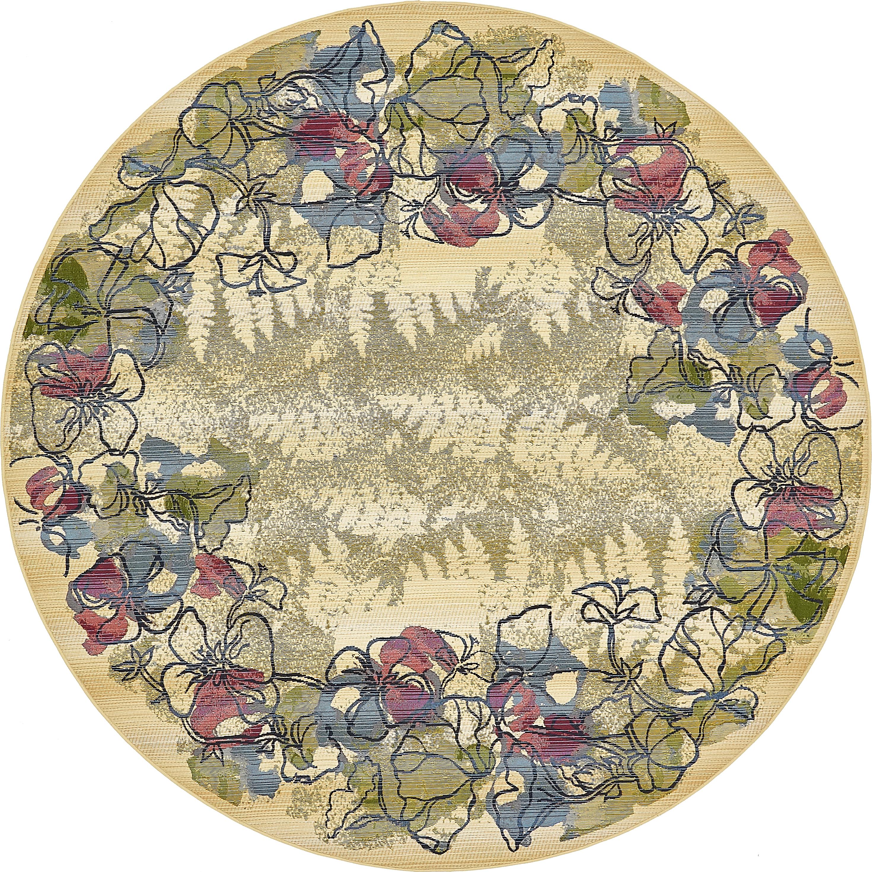 Cream 8' x 8' Outdoor Botanical Round Rug eSaleRugs