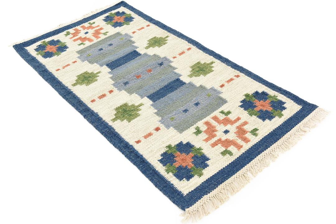 Blue 2' 4 x 4' 7 Kilim Dhurrie Rug iRugs UK