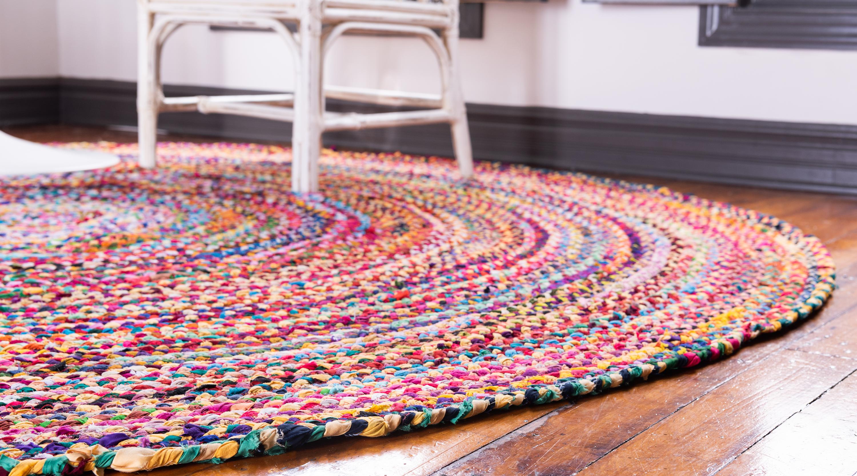 Multi 8' x 8' Braided Chindi Round Rug eSaleRugs