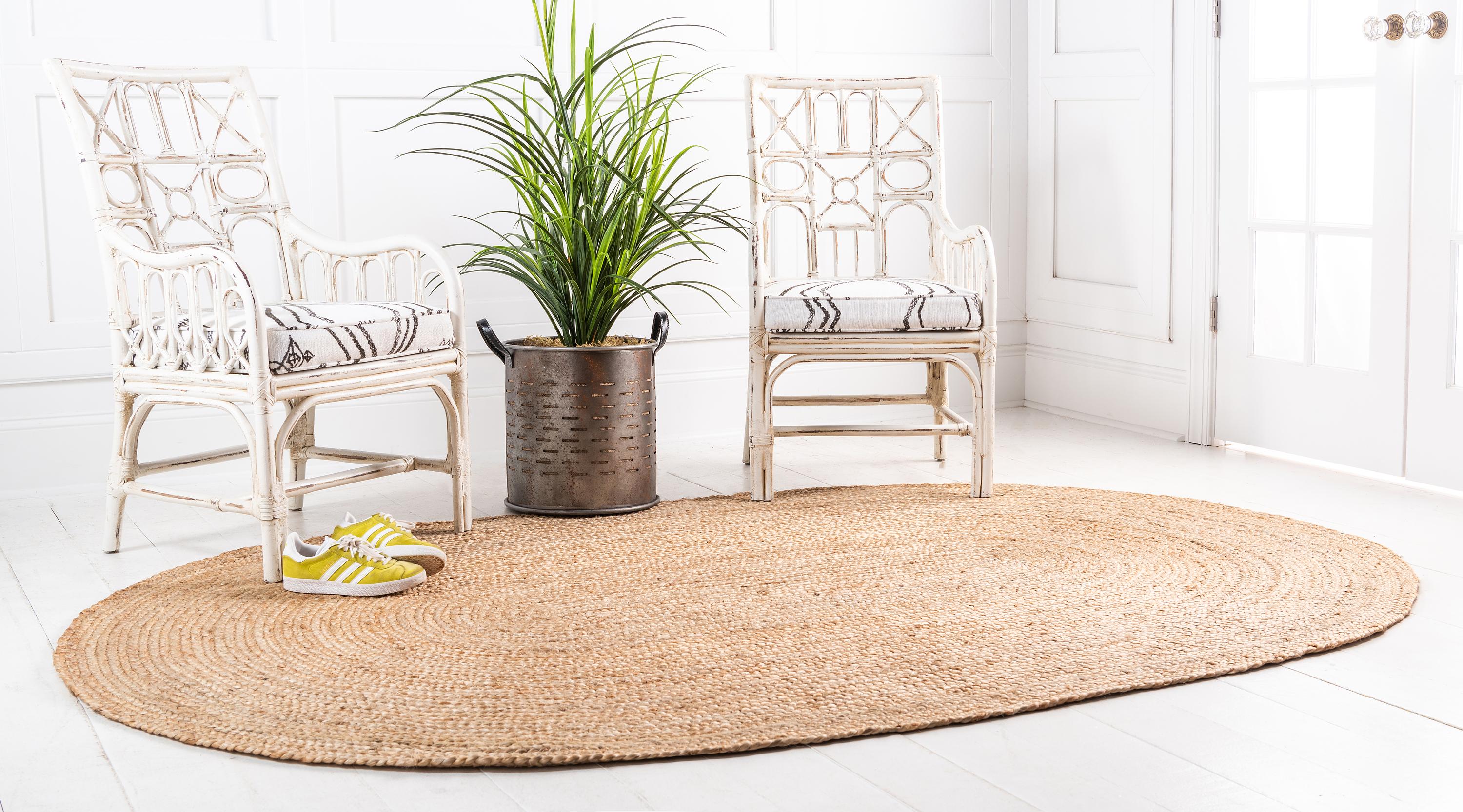Natural 3' 3 x 5' Braided Jute Oval Rug iRugs UK