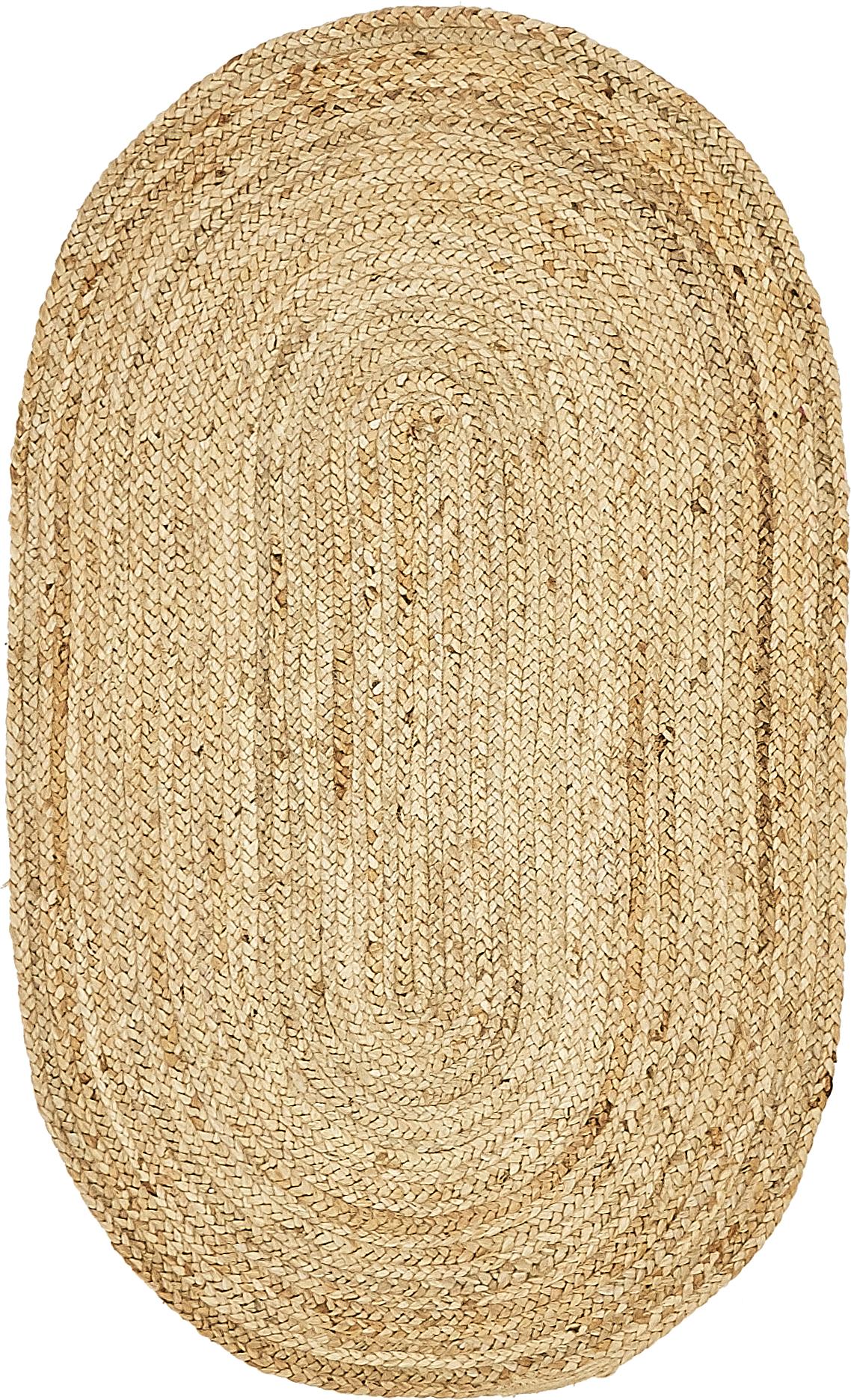 Natural 3' 3 x 5' Braided Jute Oval Rug iRugs UK