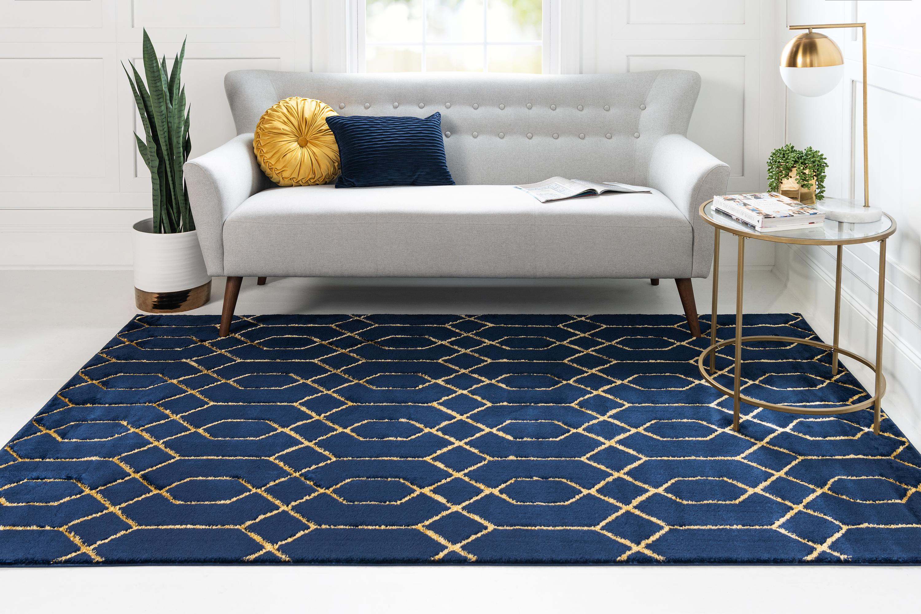 Navy Blue Gold 4' x 6' Marilyn Monroe™ Glam Trellis Rug eSaleRugs