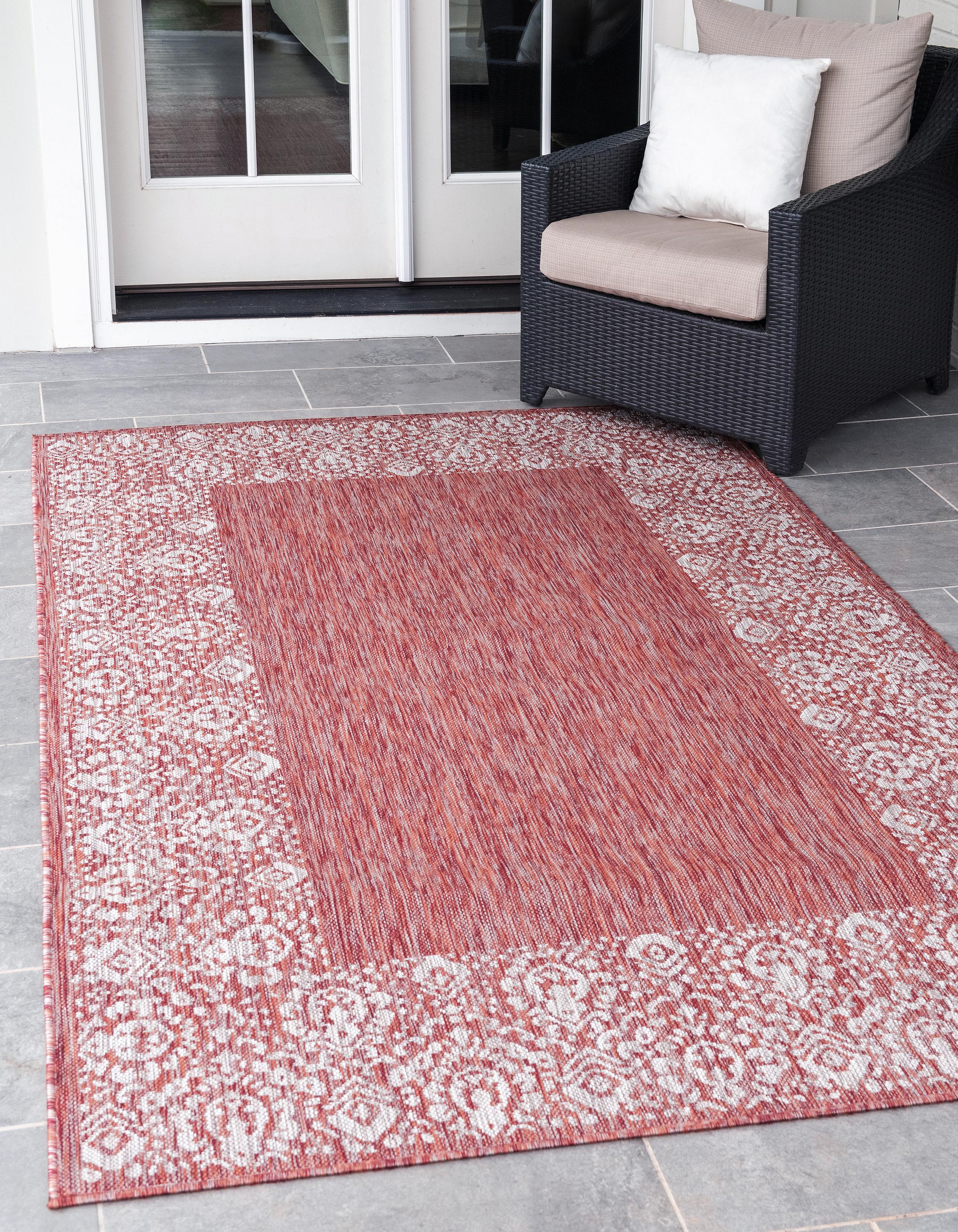 Rust Red 7 X 10 Outdoor Border Rug Erugs