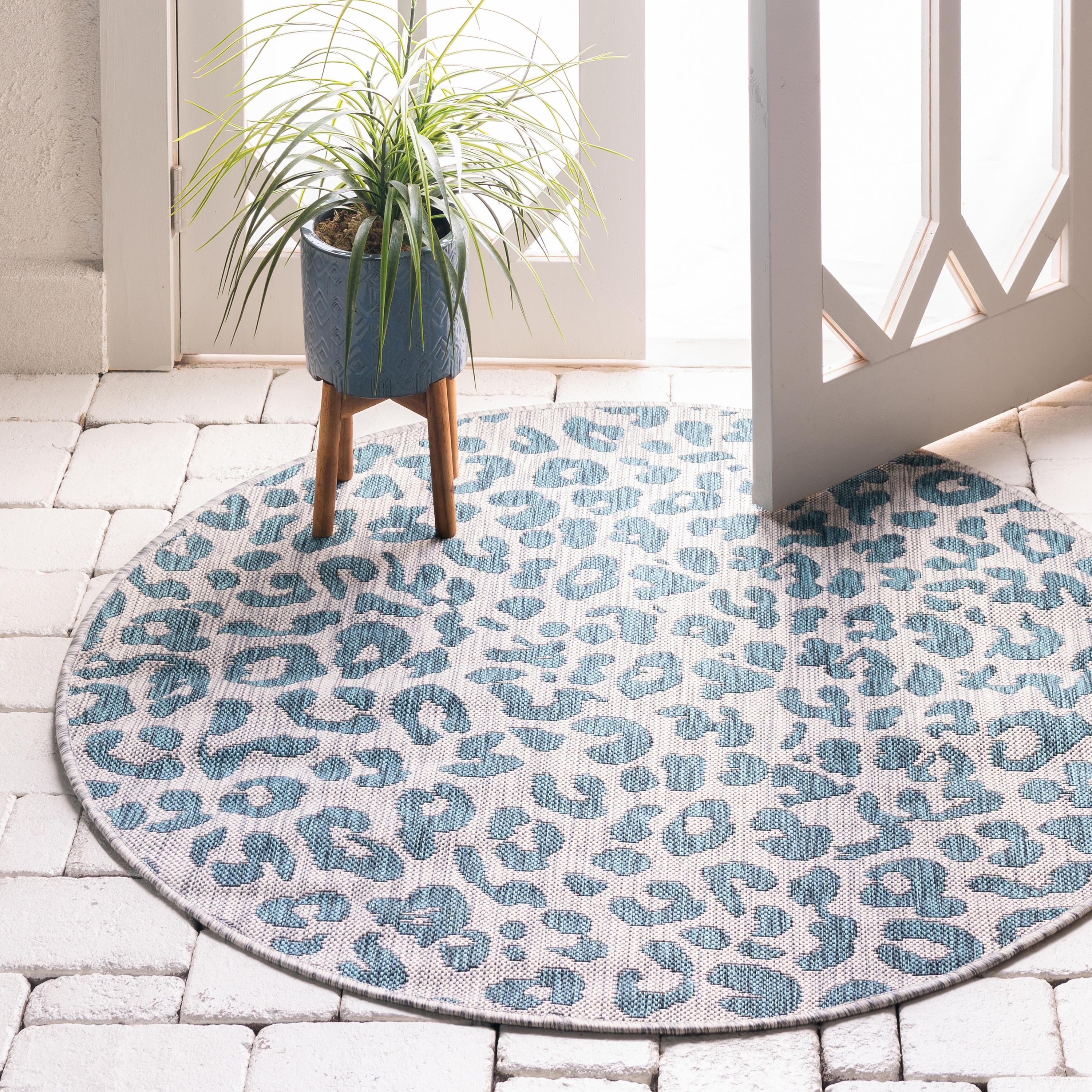 Teal 4' x 4' Outdoor Safari Round Rug