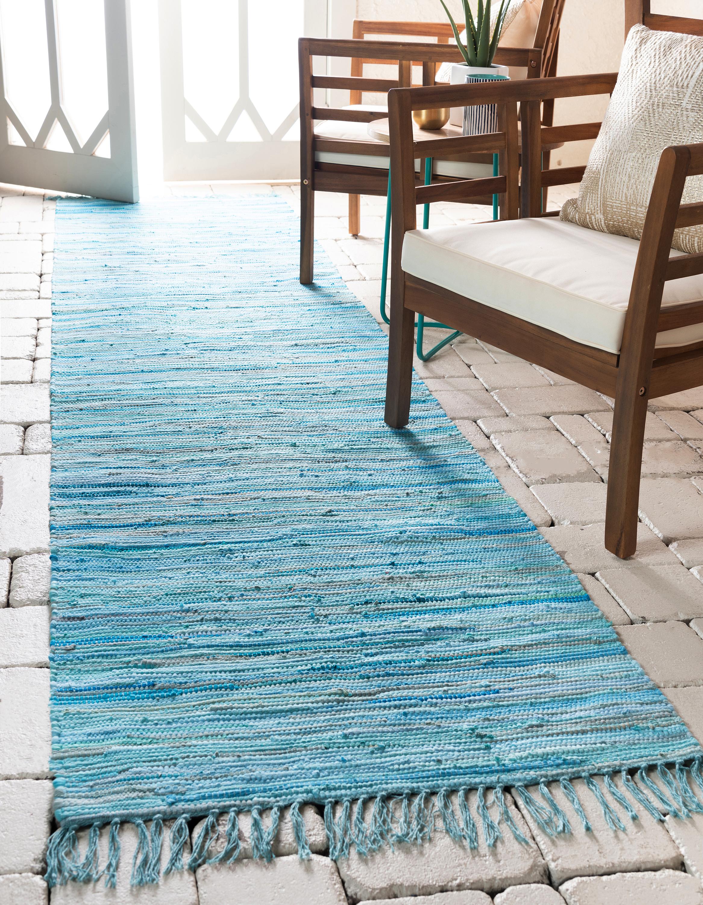 Light Blue 2 7 X 6 7 Chindi Cotton Runner Rug Rugs Com